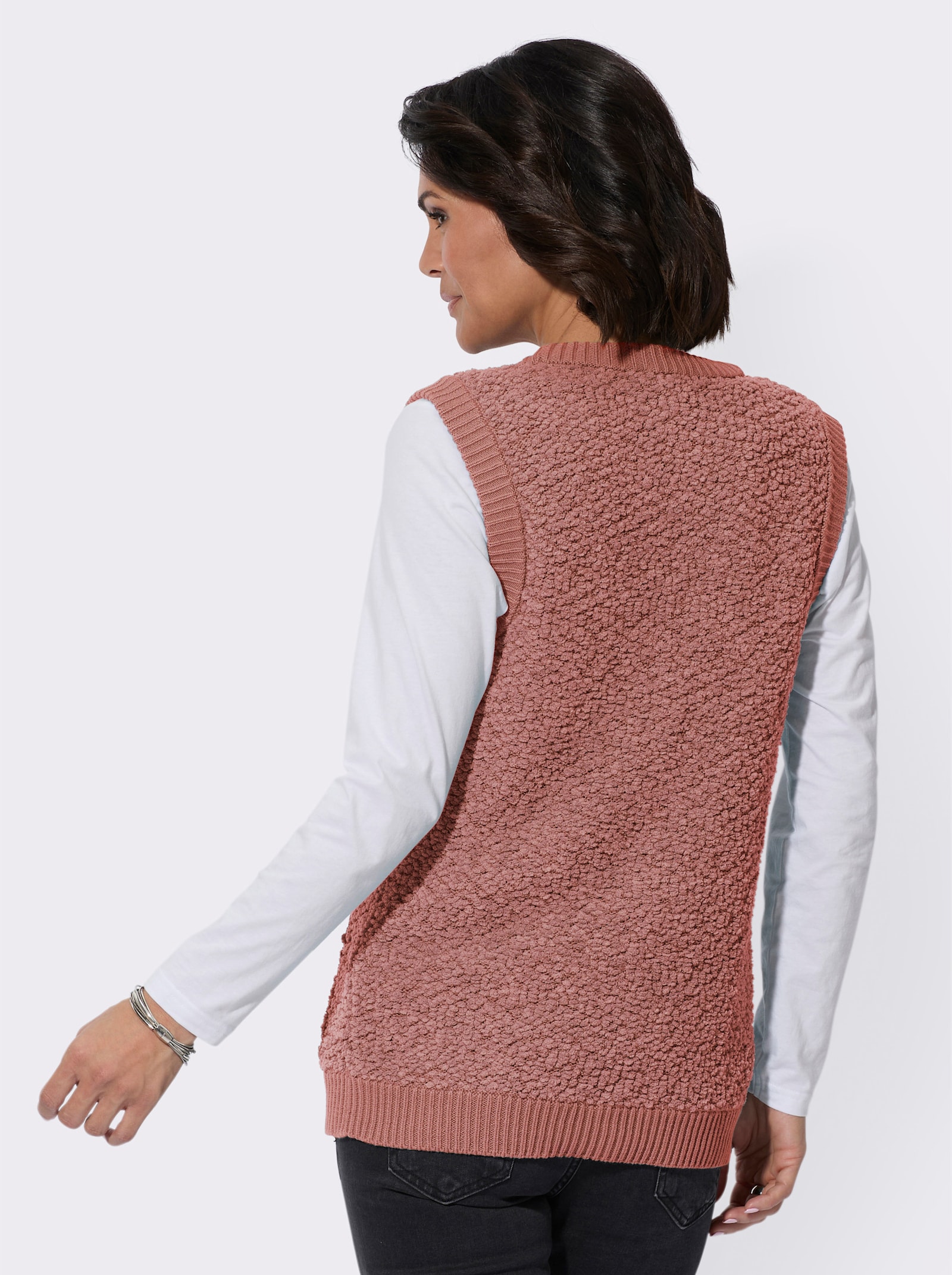 Pletená vesta z flaušovo mäkkého materiálu - ružové drevo