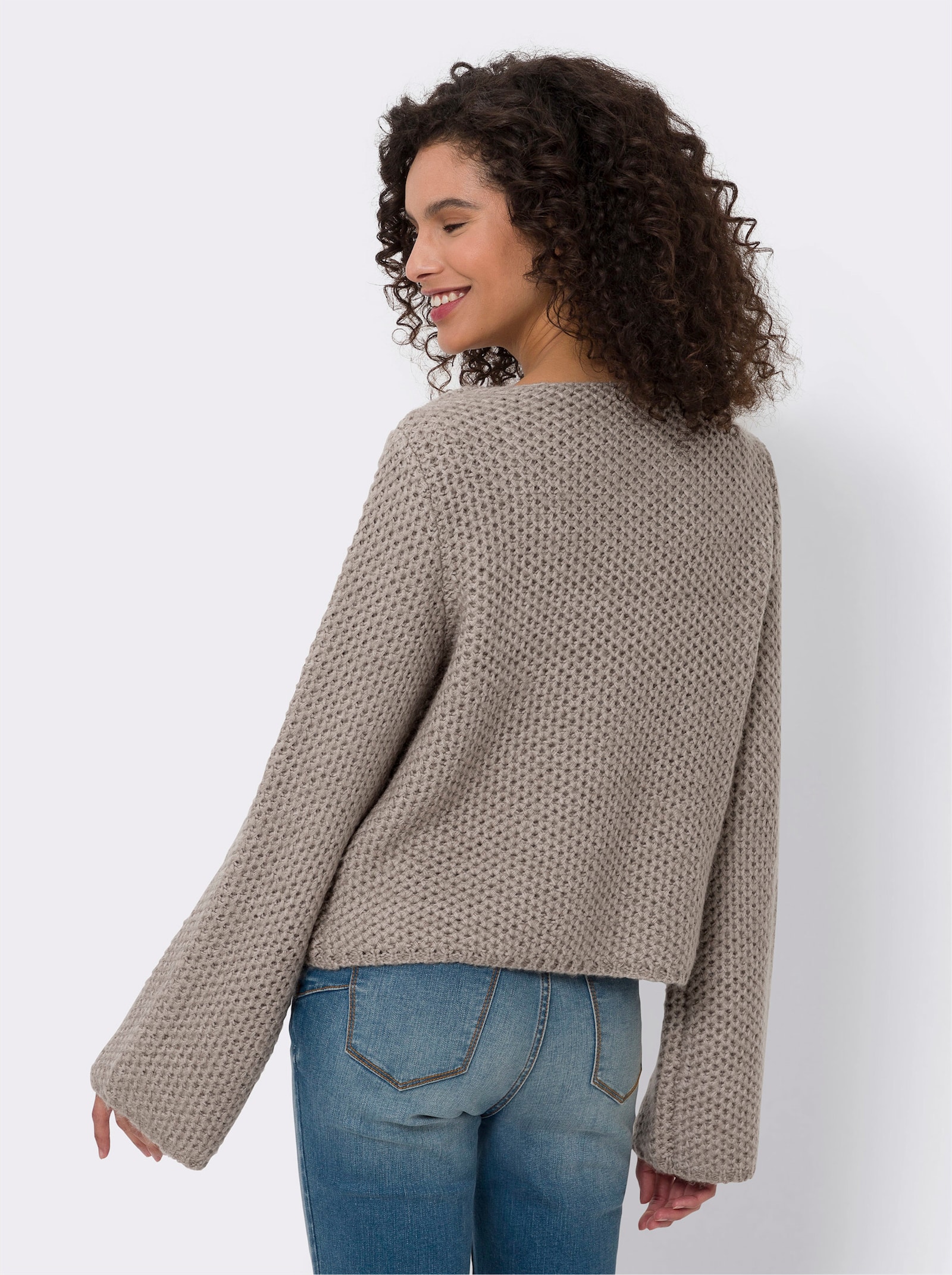 heine Strickjacke mit Trompeten-Ärmeln - sesam-meliert