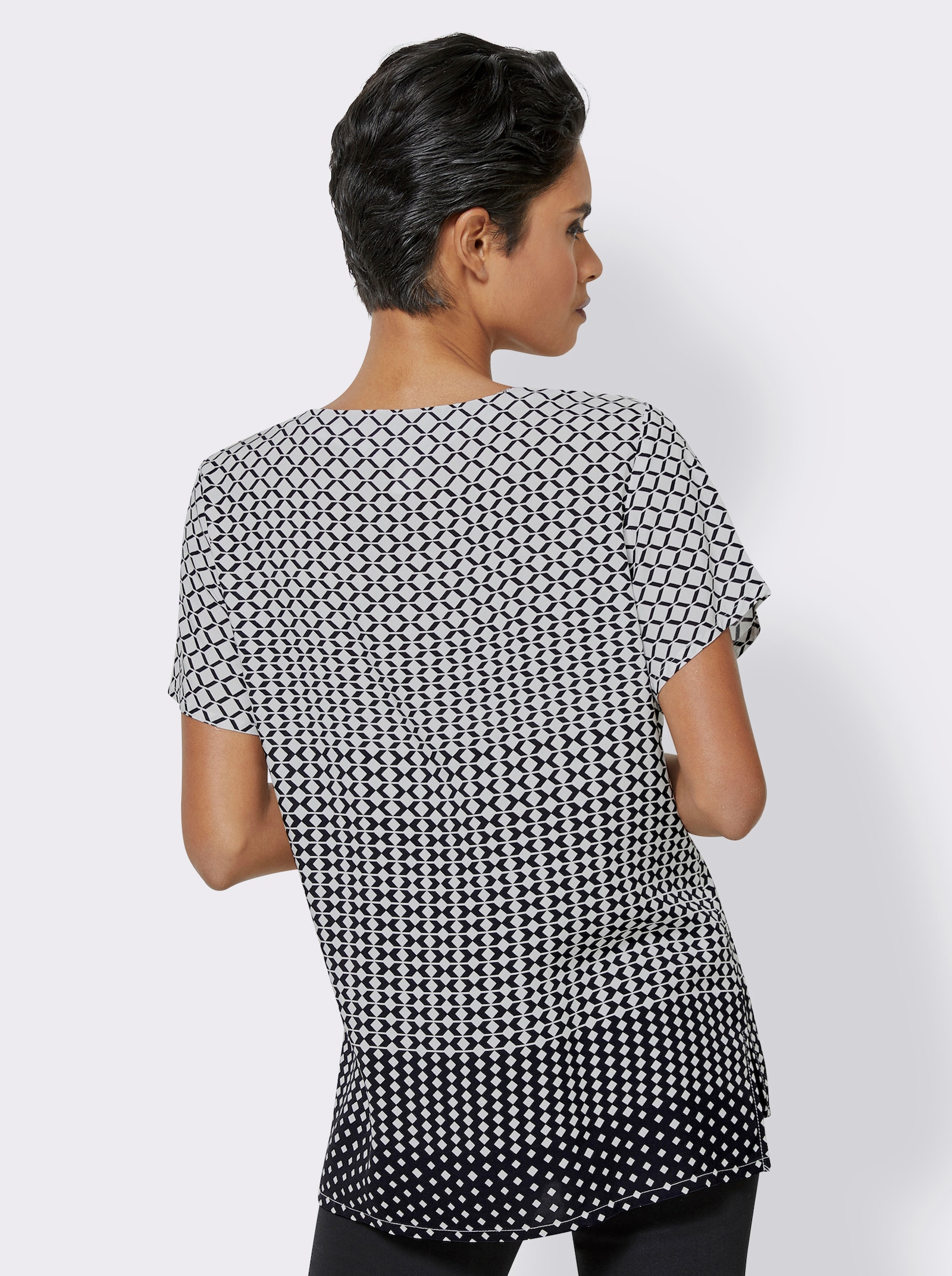 Kurzarmbluse mit Farbverlauf, reine Viskose - schwarz-weiß