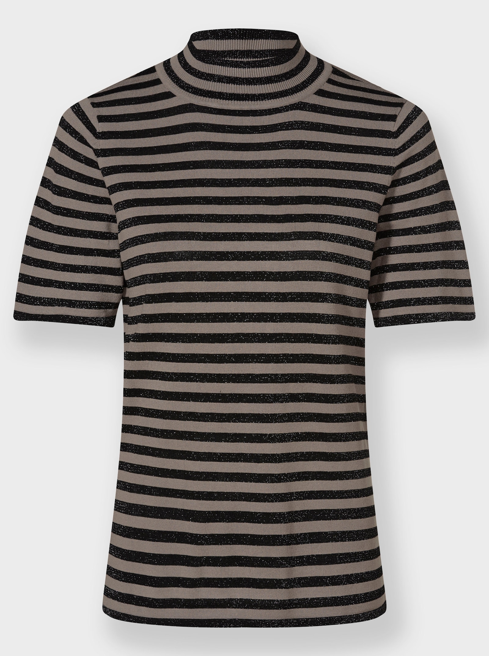 heine Stehkragenpullover mit Ringel-Dessin - schwarz-taupe-gestreift