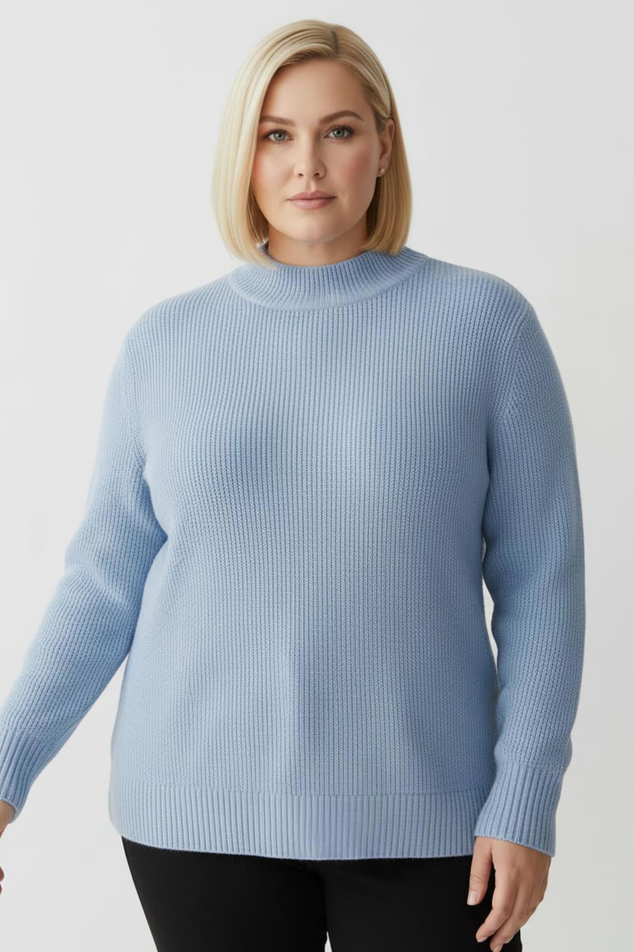 Stehkragenpullover mit Baumwolle - eisblau