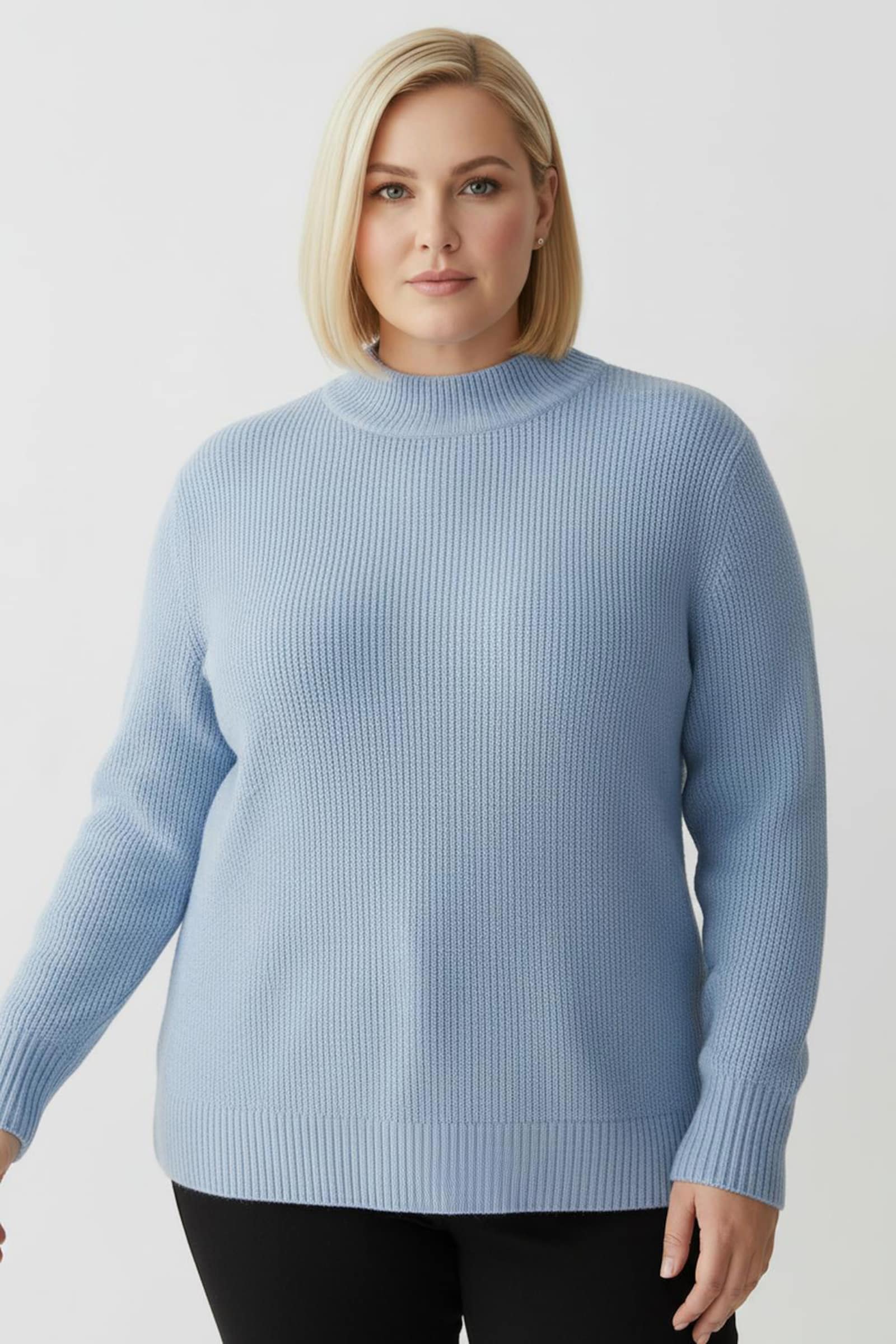 Stehkragenpullover mit Baumwolle - eisblau