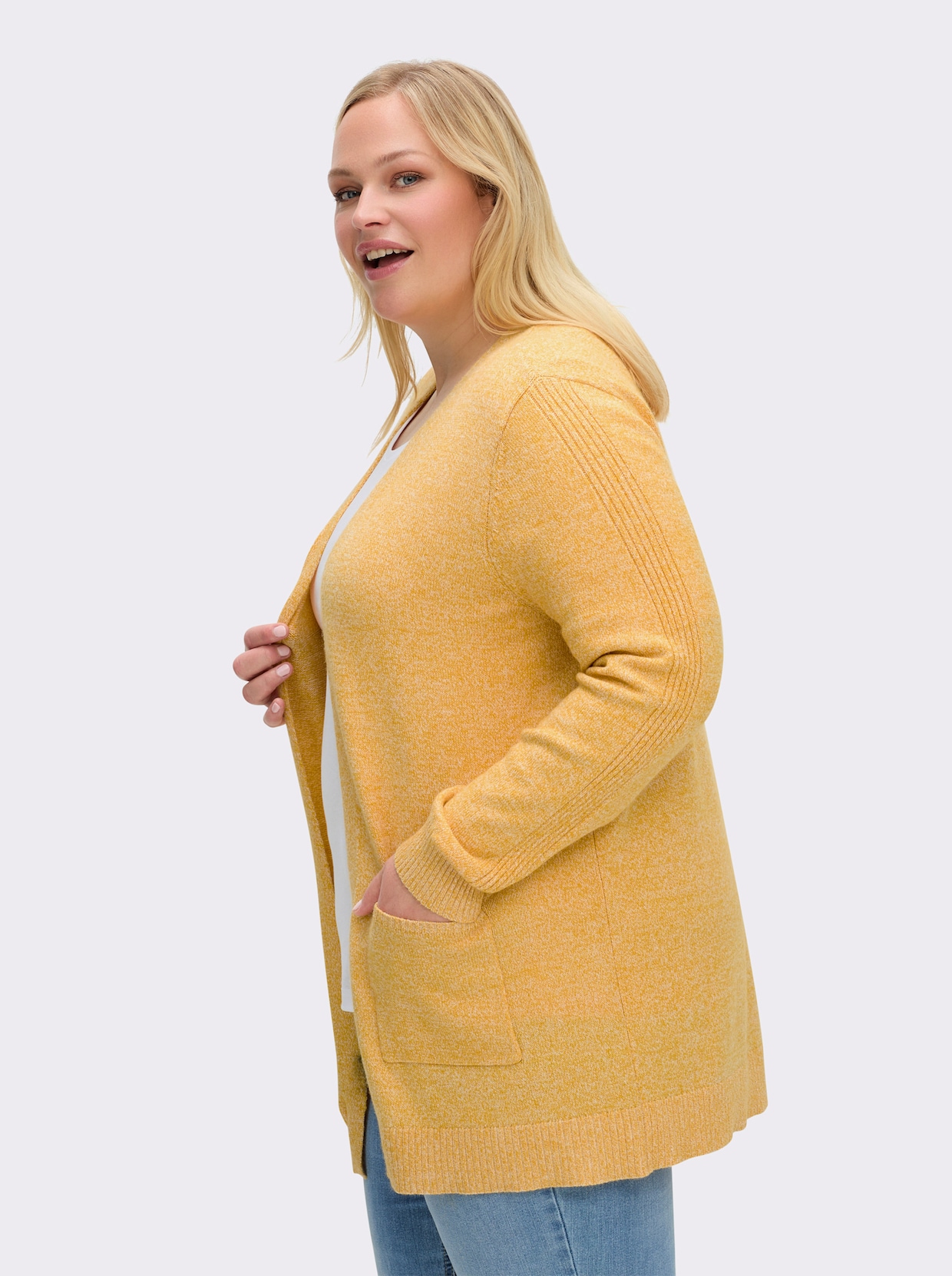 sheego Strickjacke - ocker-meliert