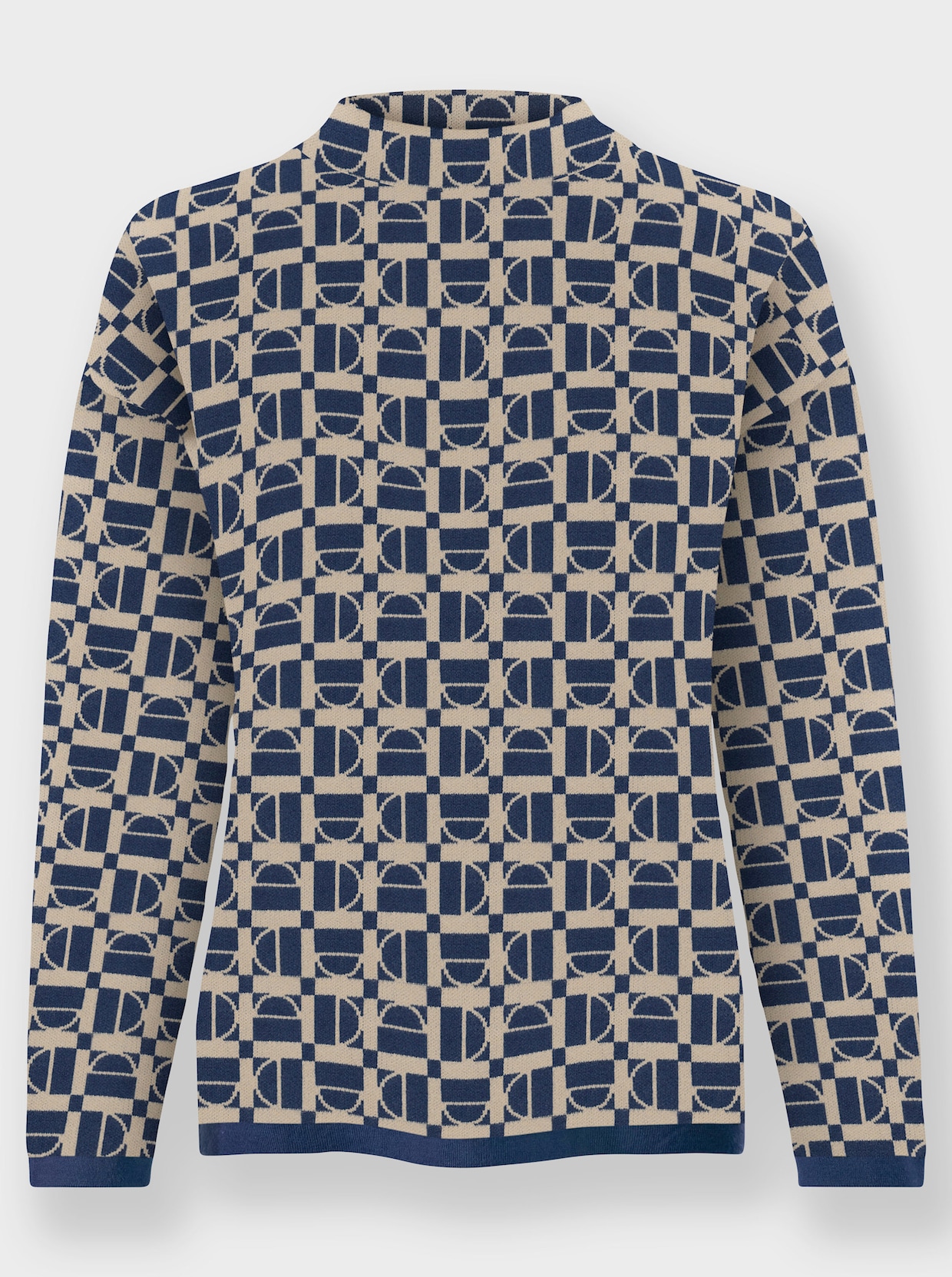 heine Trui met opstaande kraag - donkerblauw/beige gedessineerd