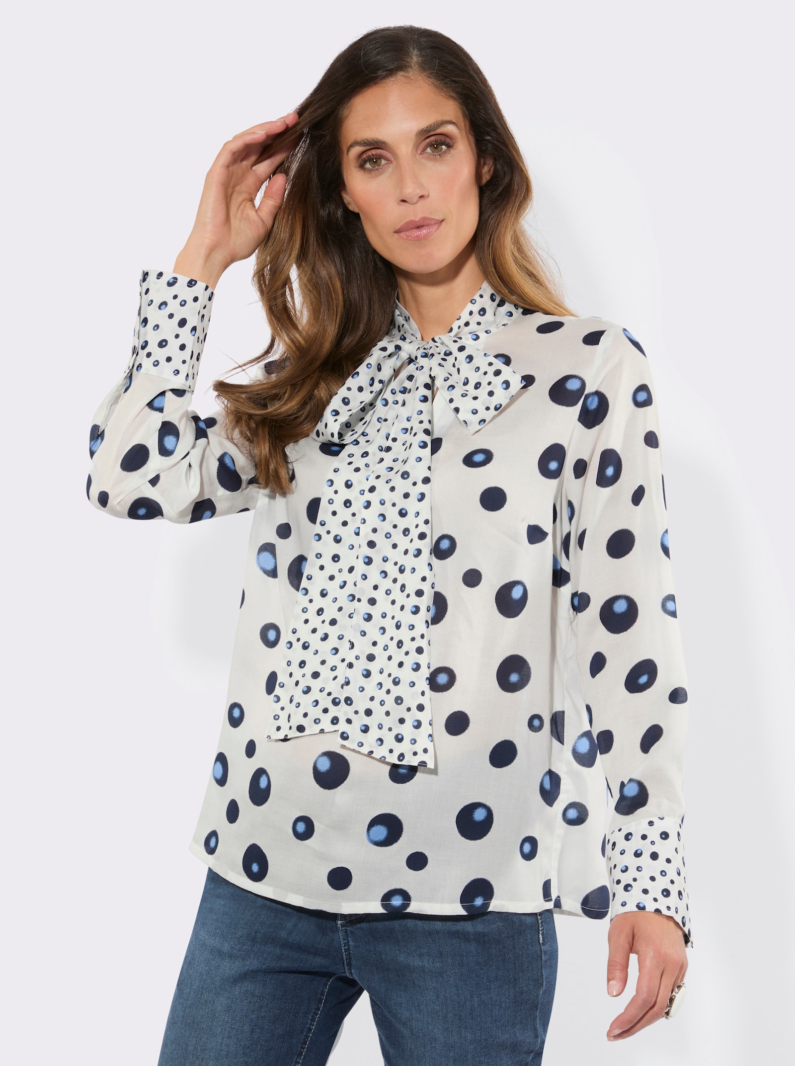 Modal-Bluse - ecru-himmelblau-bedruckt
