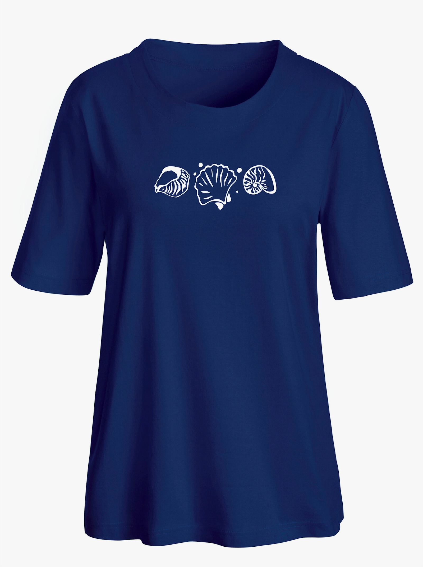 Kurzarmshirt mit Muschel-Druck - marine
