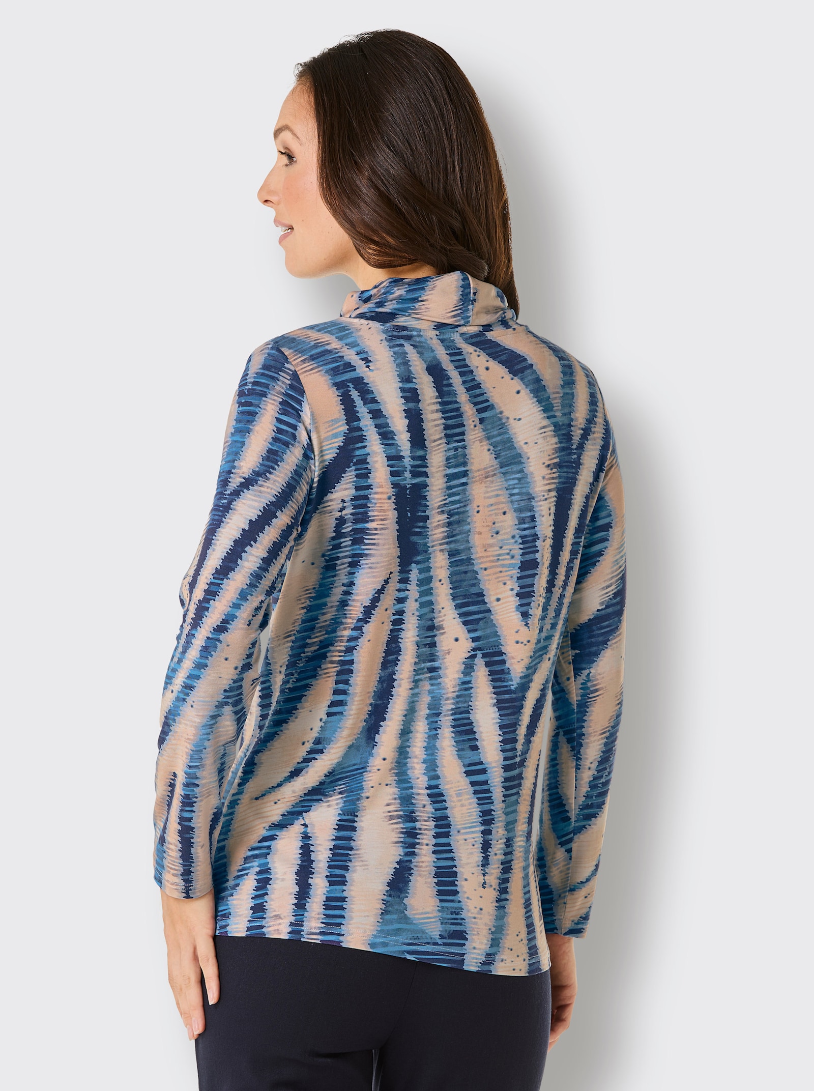 CREATION L PREMIUM Rollkragenshirt in seidig-mattem Glanz - champagner-marine-bedruckt