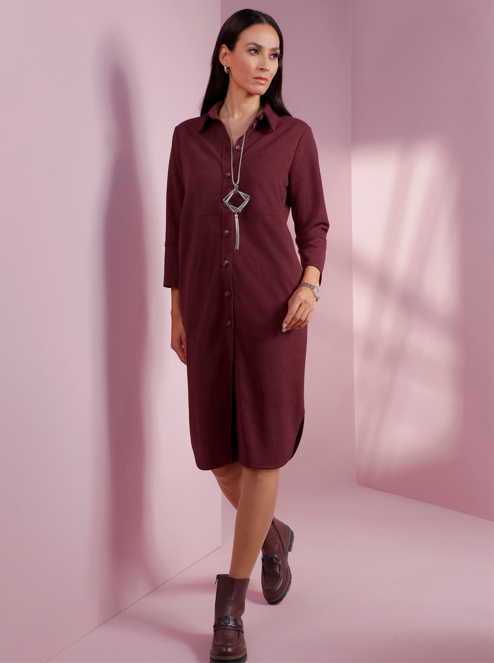 heine Lederimitatkleid mit Hemdkragen - burgund