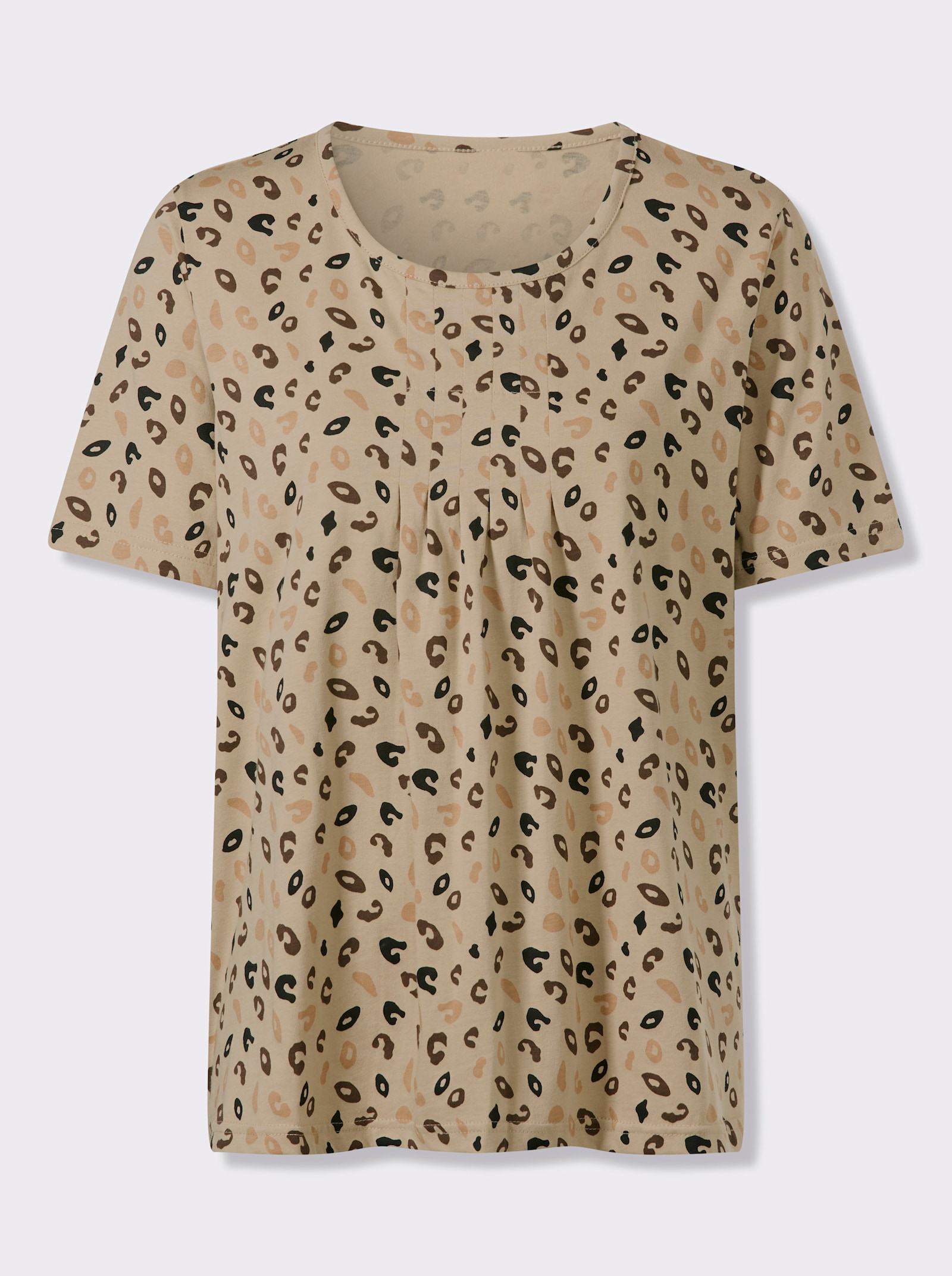 Tričko s krátkým rukávem a leopardím potiskem - béžová-čokoládová-potisk