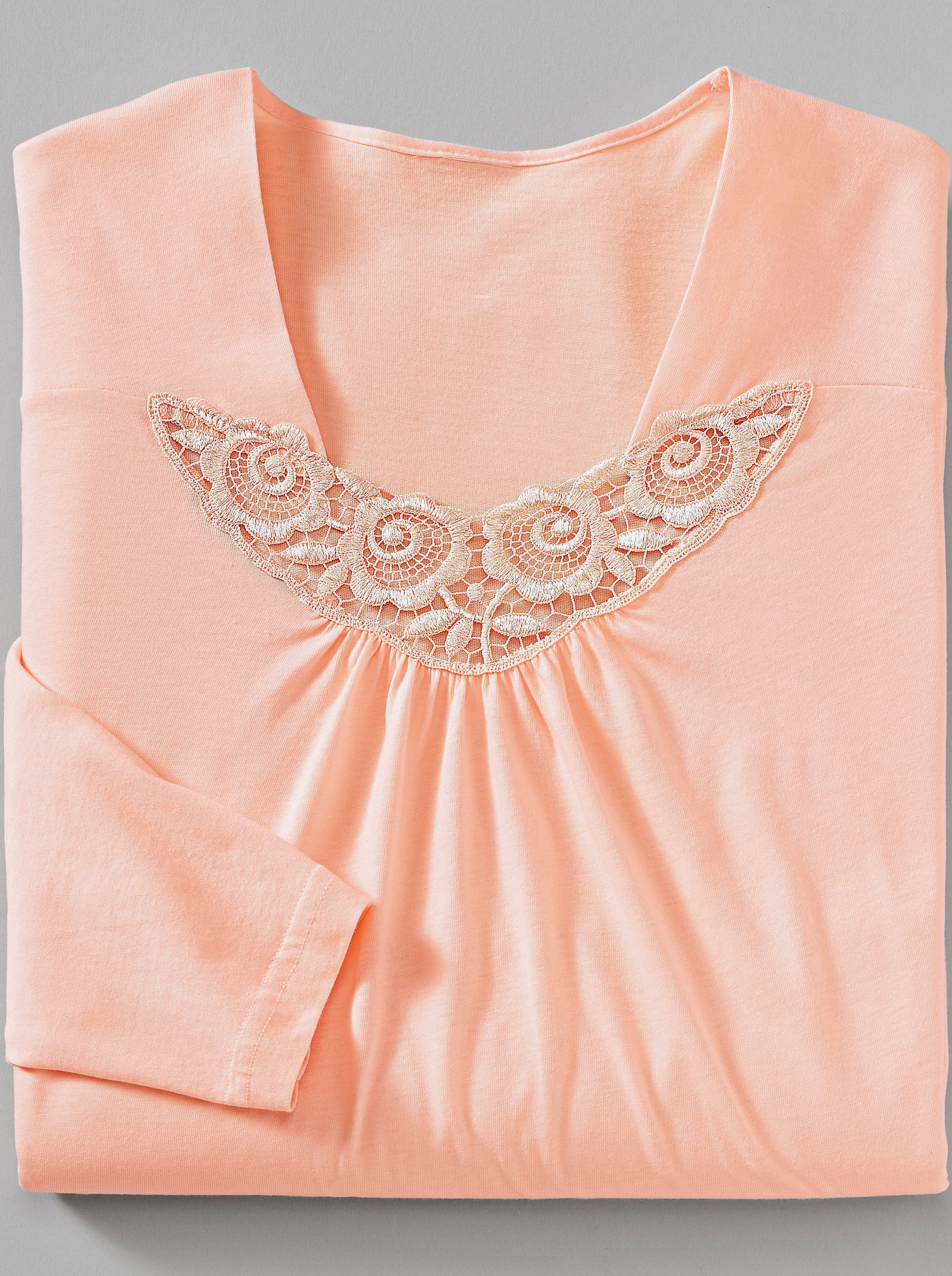 Ascafa Kurzarm-Nachthemden mit Spitze, im Doppelpack - apricot + champagner