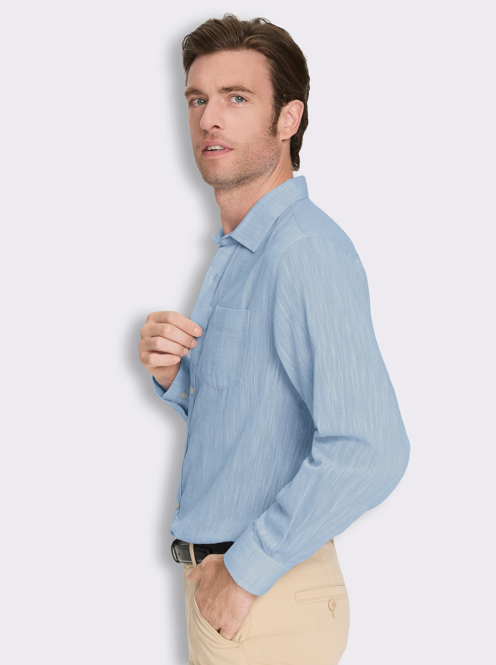 Marco Donati Langarmhemd in Two-tone-Flammgarn - himmelblau
