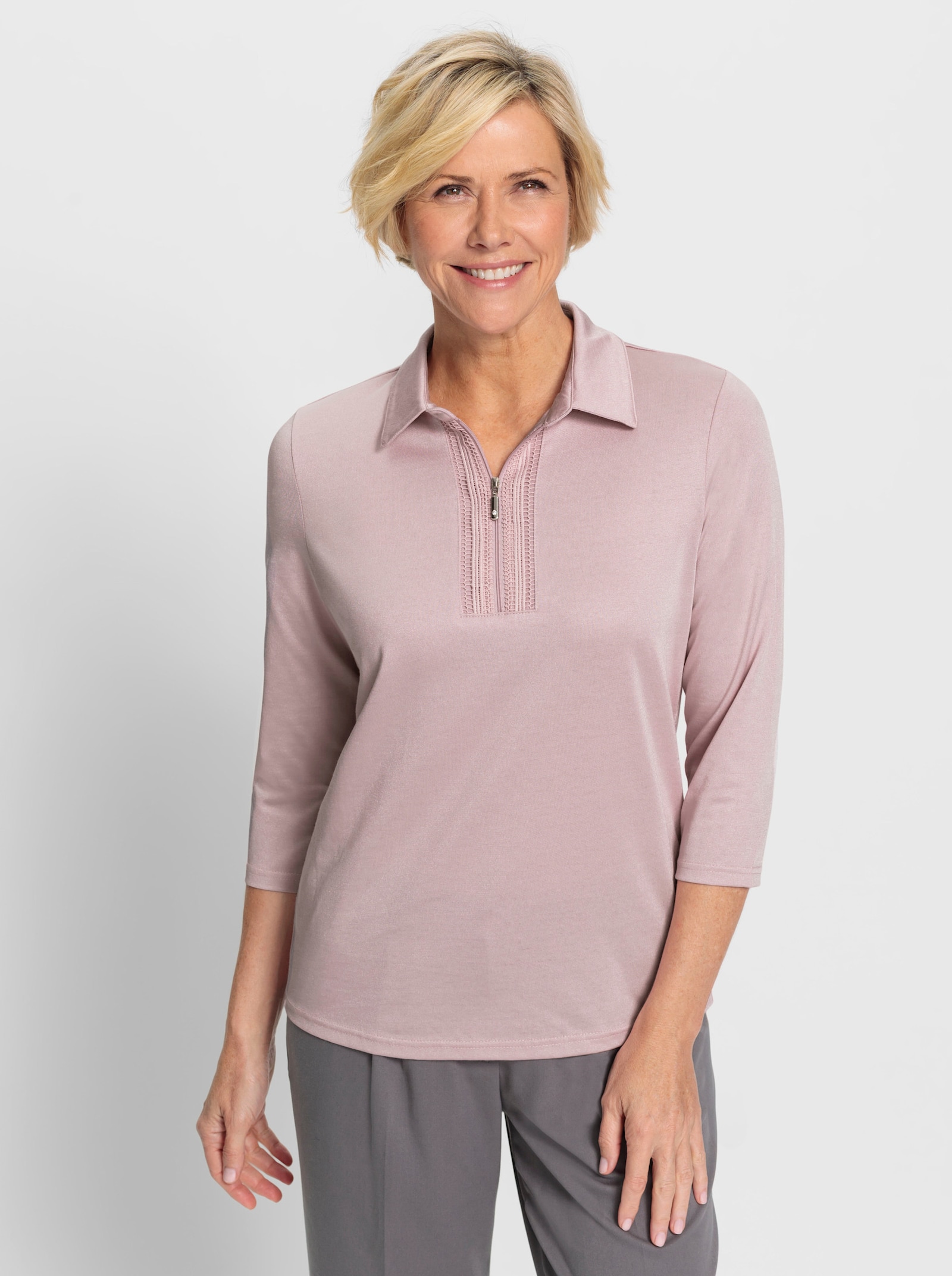 Poloshirt mit Spitzenborte - rosé