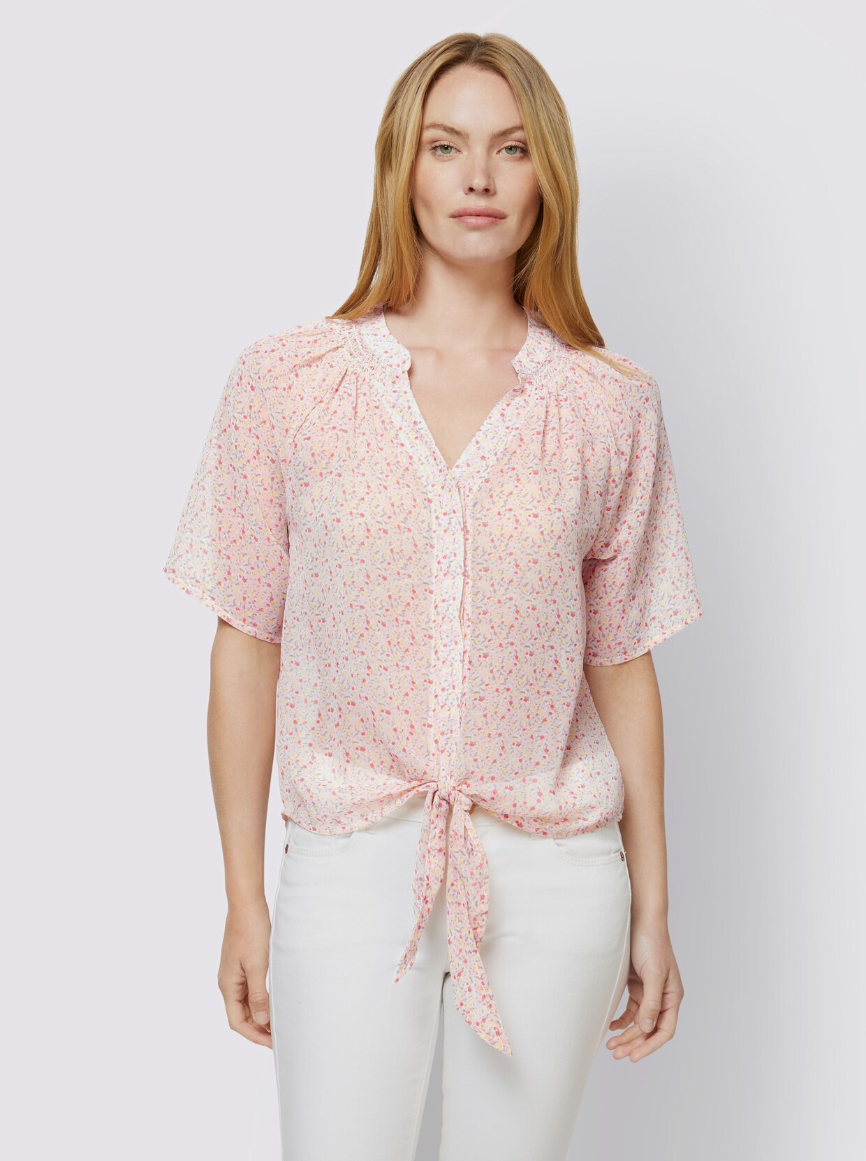 heine Druckbluse - hellrosé-champagner-bedruckt
