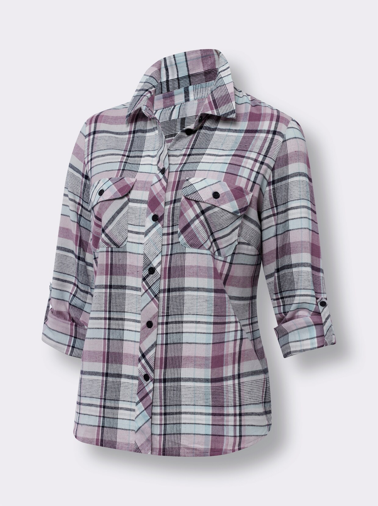 Flanellen blouse - marine/paars geruit