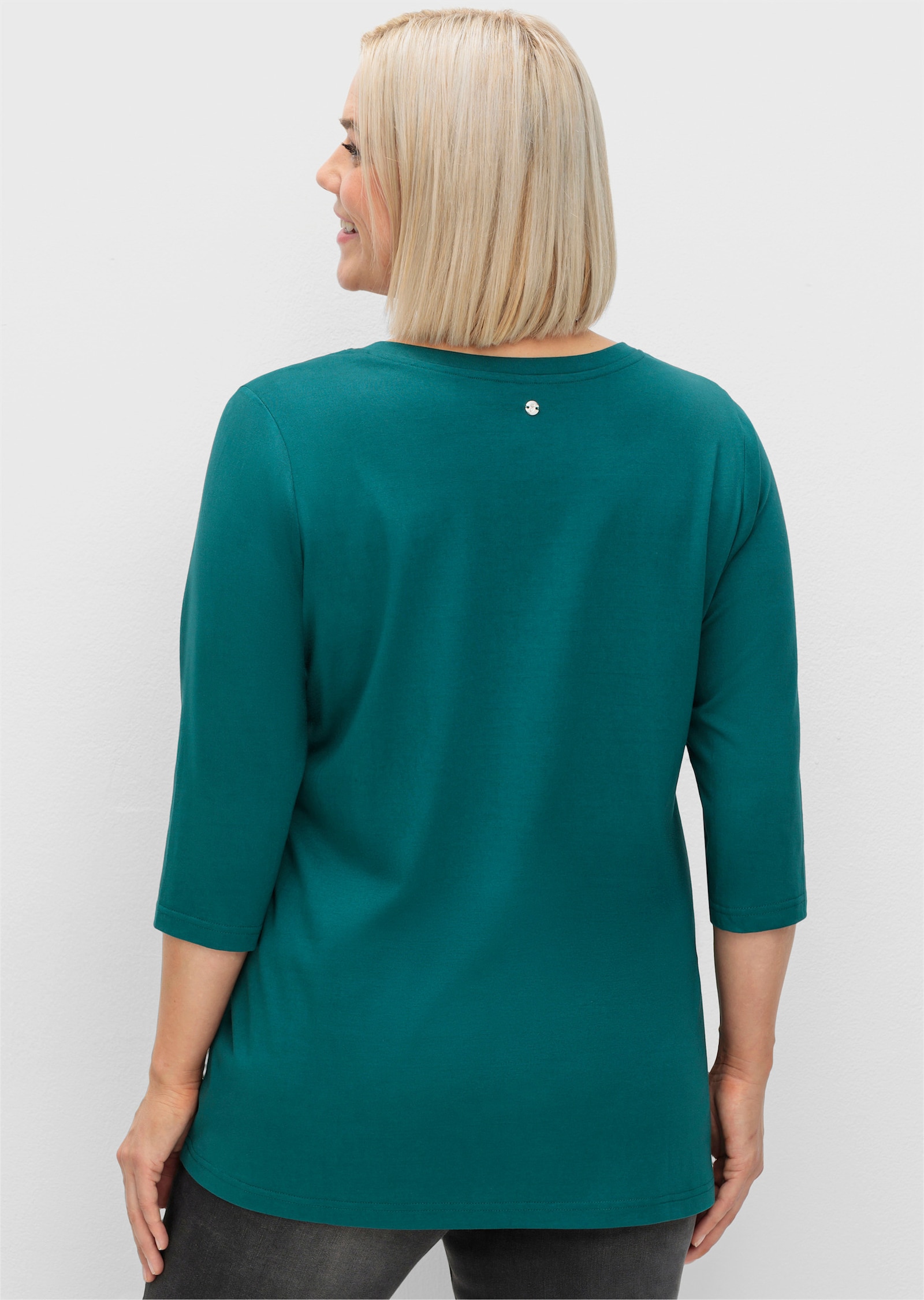 sheego 3/4-Arm-Shirt mit geschlitztem Ausschnitt - petrol