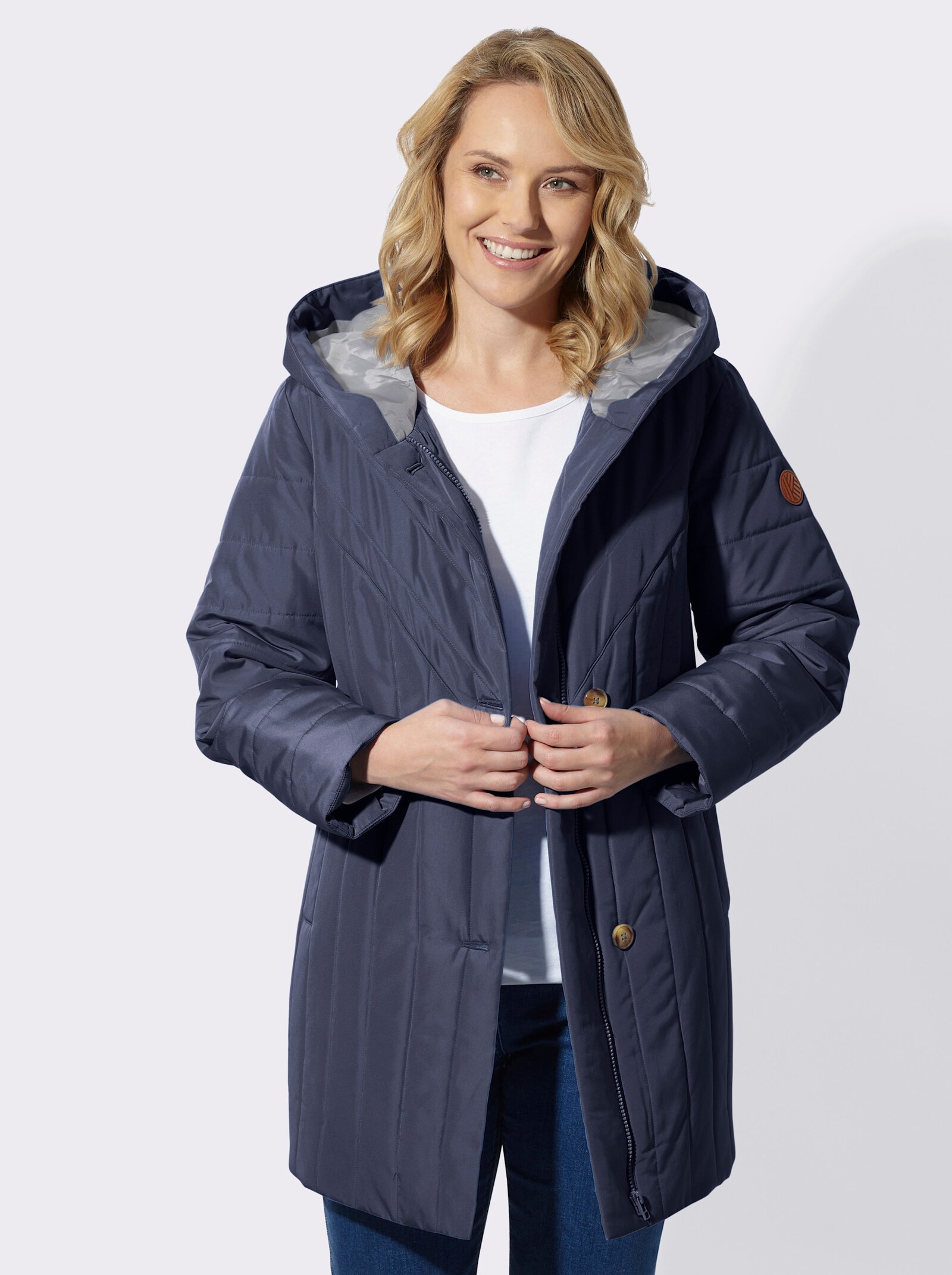 Steppjacke mit Kapuzenkragen - marine