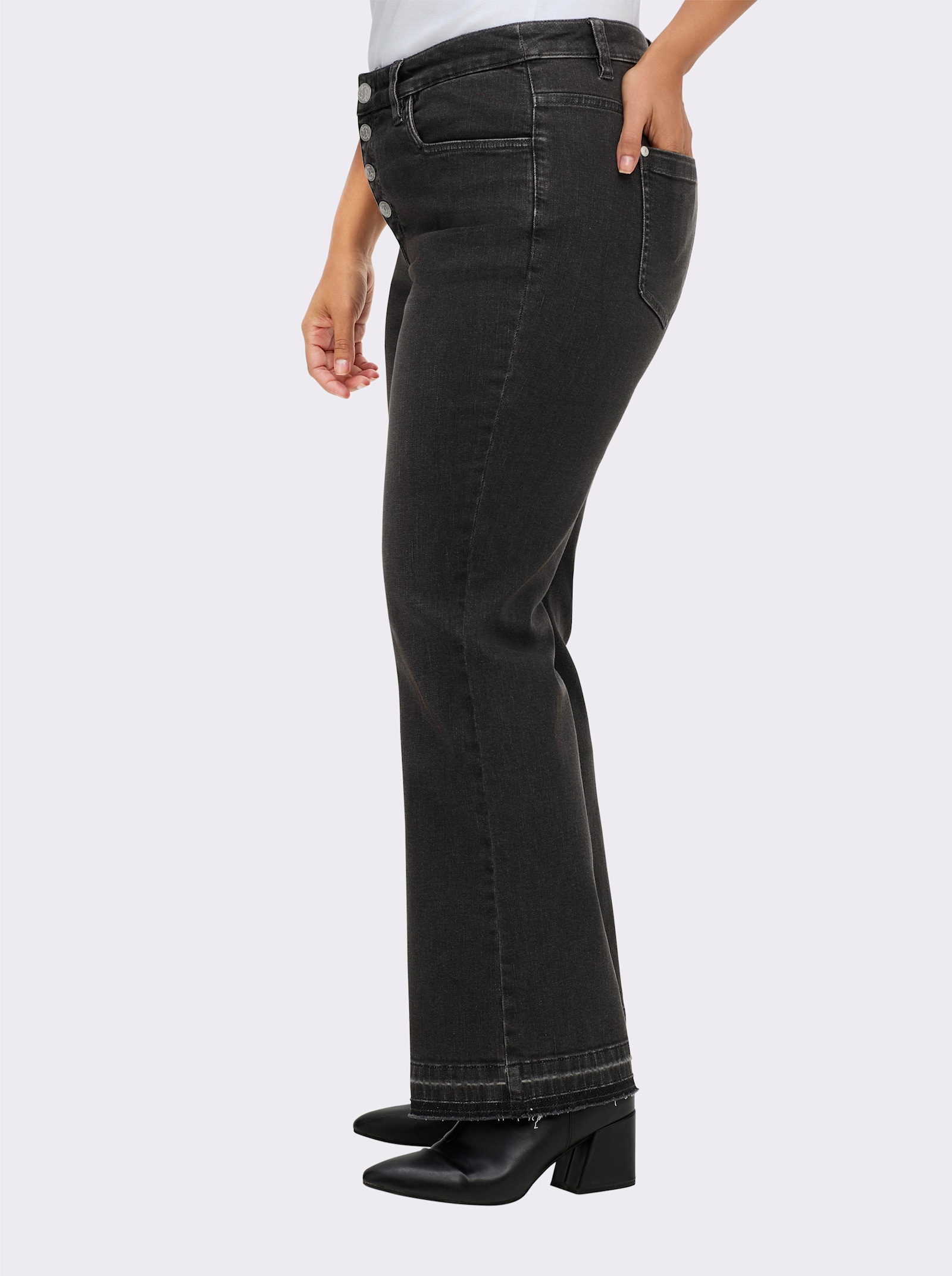 sheego Jeans met verstevigde band en knoopsluiting - grafiet denim