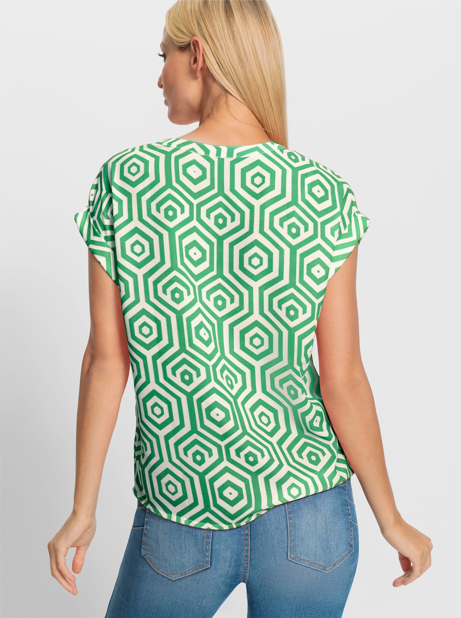 heine Druckbluse mit Grafikdessin - grasgrün-weiß-bedruckt