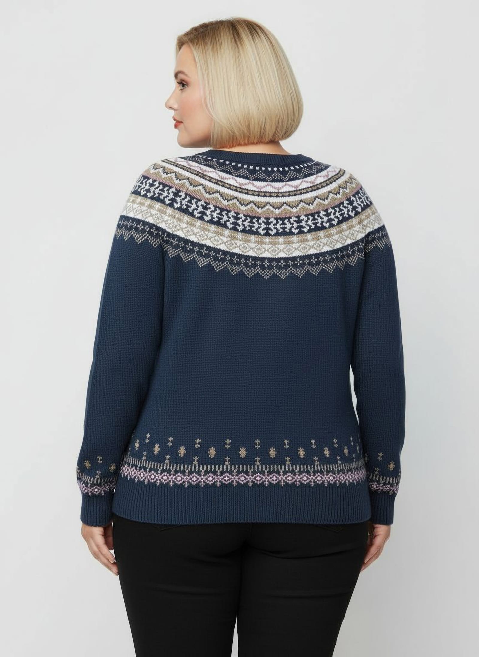Norwegerpullover mit Raglan-Ärmeln - marine-ecru-gemustert