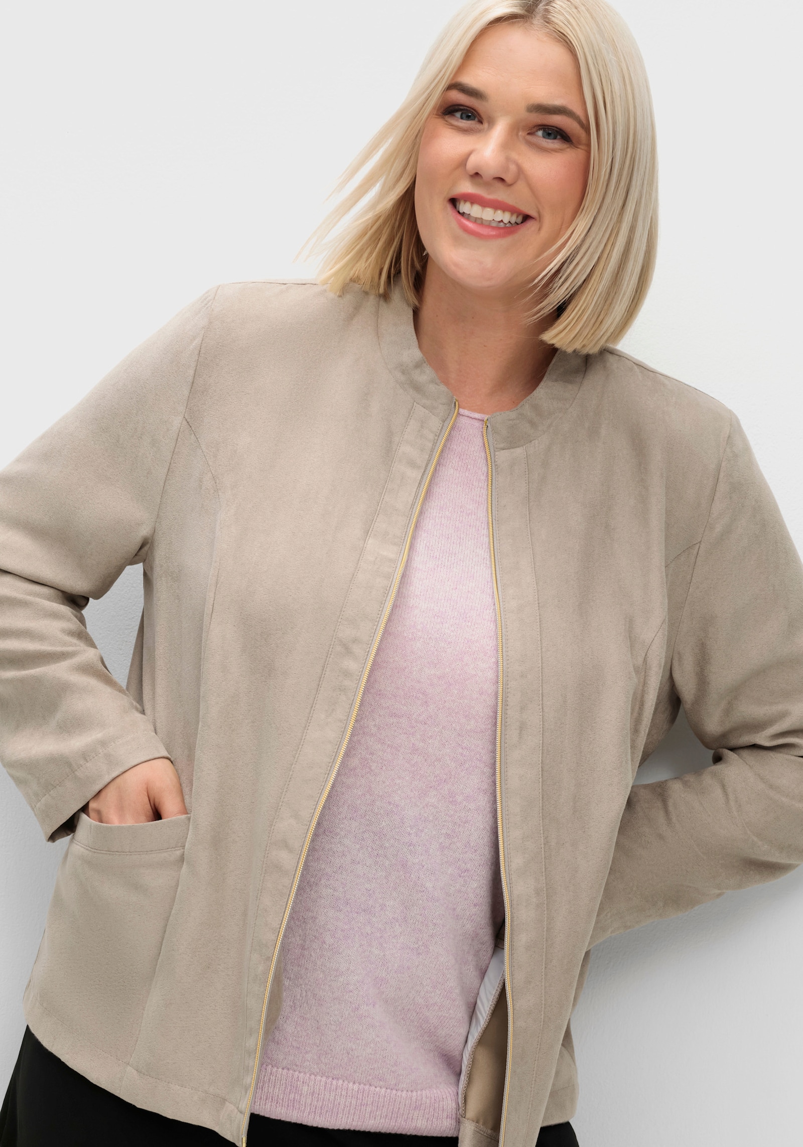 Blazer aus Veloursleder-Imitat - stein