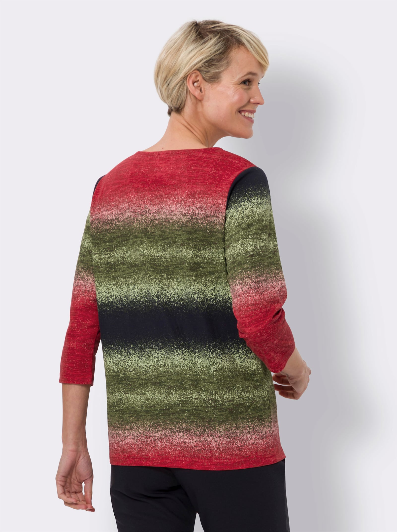 Tričko s 3/4 rukávmi a farebným prechodom - jahod.-oliv. potlač