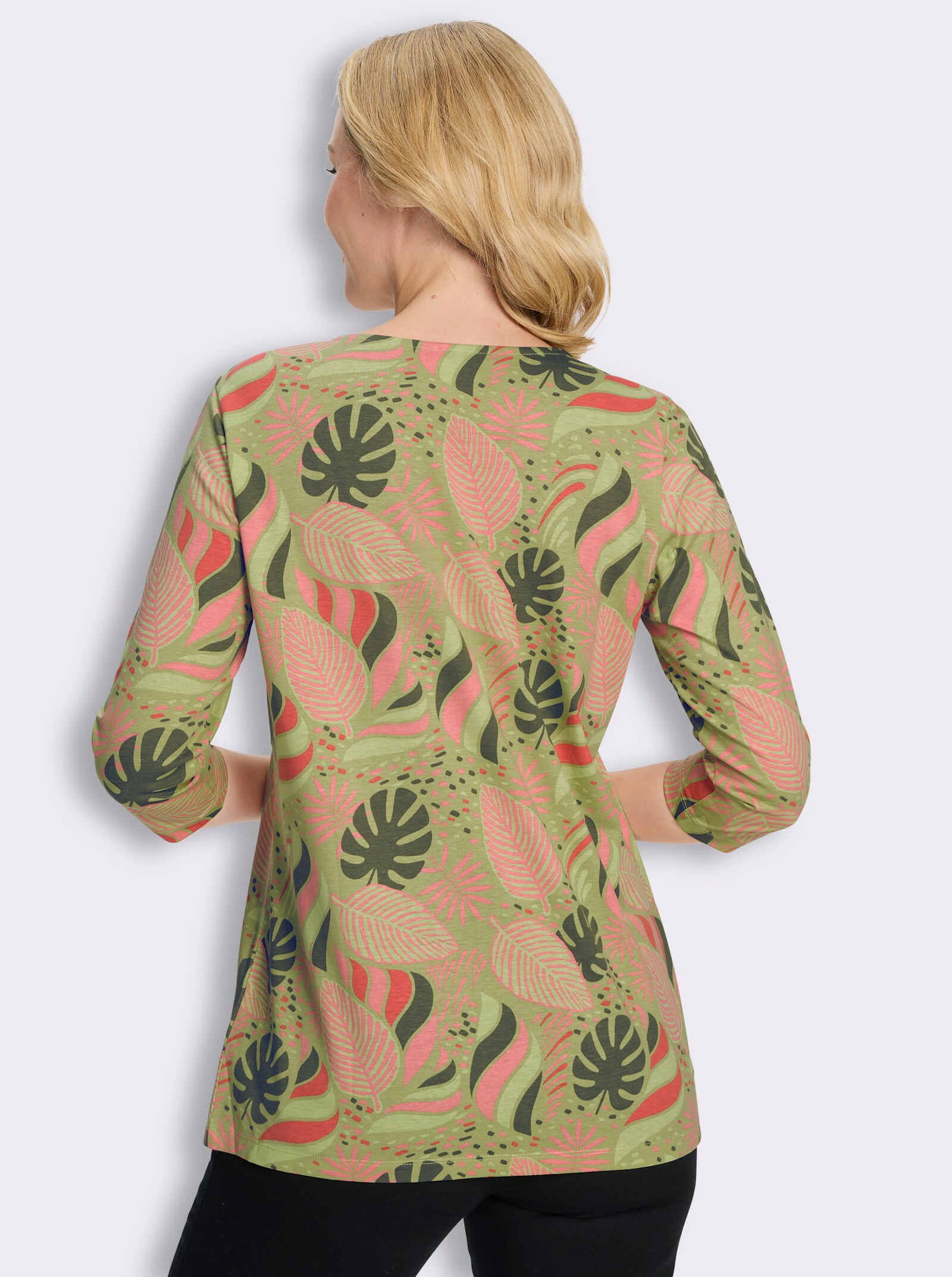 Longshirt in ausgestellter A-Linie - lindgrün-flamingo-bedruckt