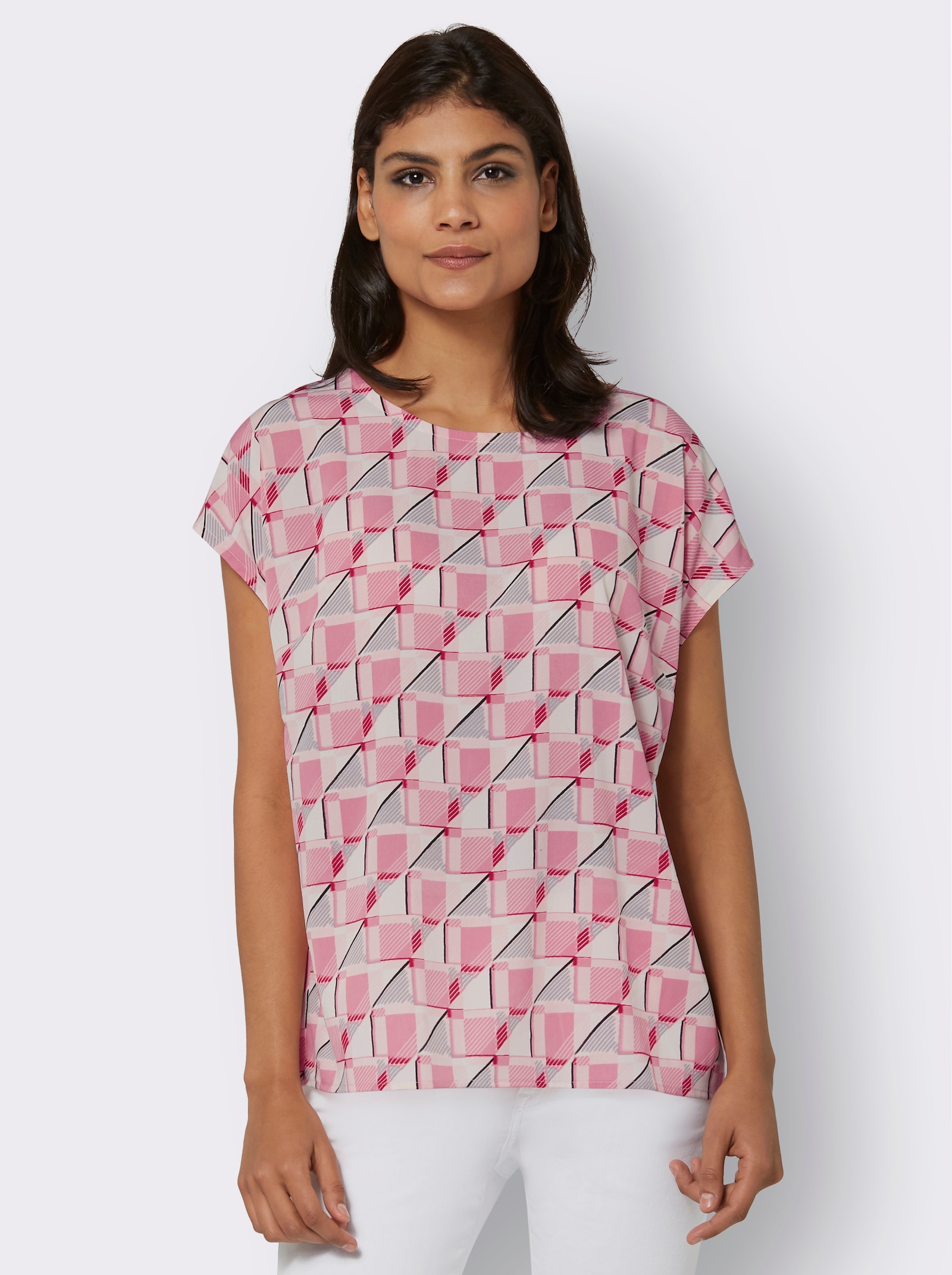 Schlupfbluse mit grafischem Druck, Crêpe-Qualität - altrosa-gemustert