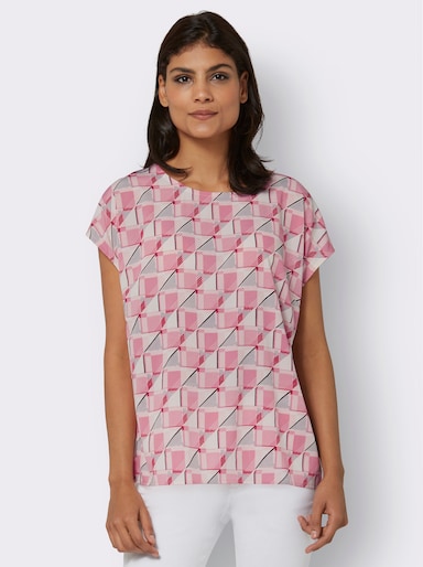 Schlupfbluse mit grafischem Druck, Crêpe-Qualität - altrosa-gemustert