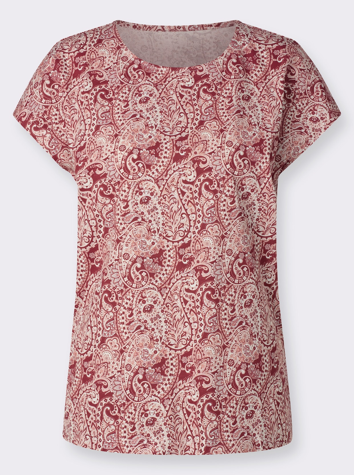 Shirt met ronde hals - ecru/donkerrood bedrukt