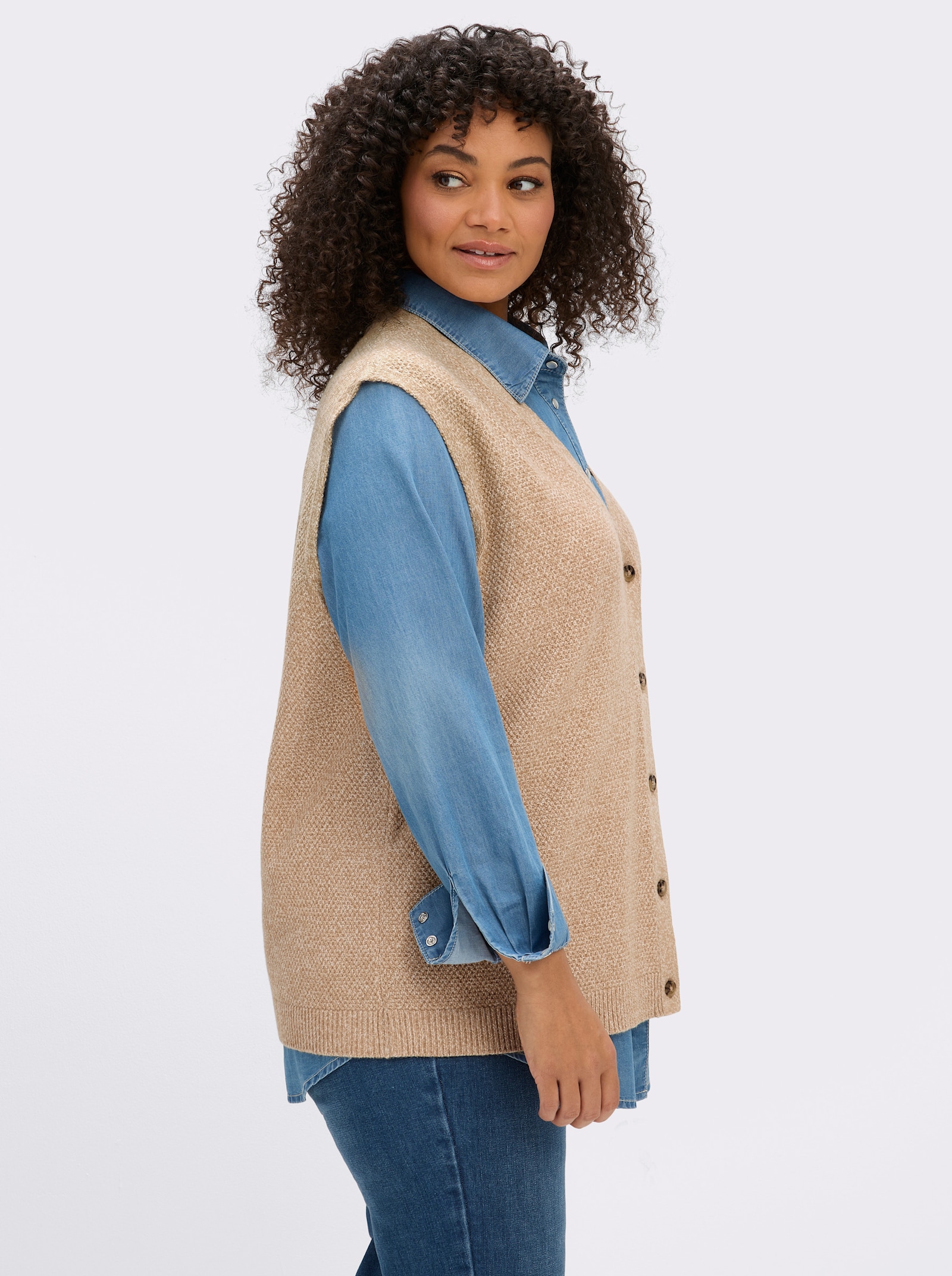 sheego Strickweste in Melange-Optik - camel-meliert