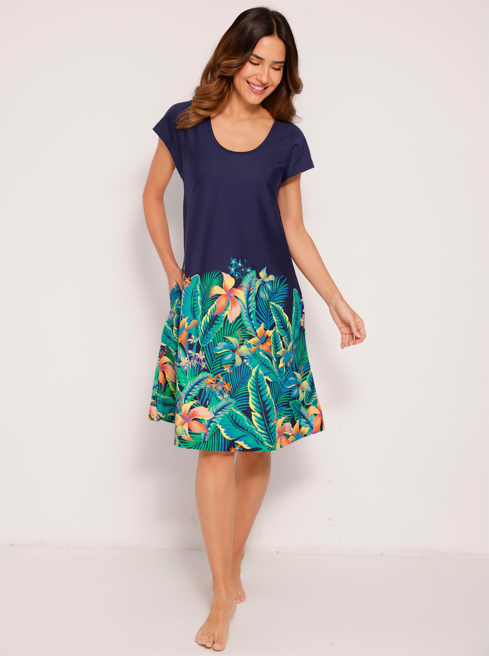 Sommerkleid mit Tropical-Print im Vorderteil - marine