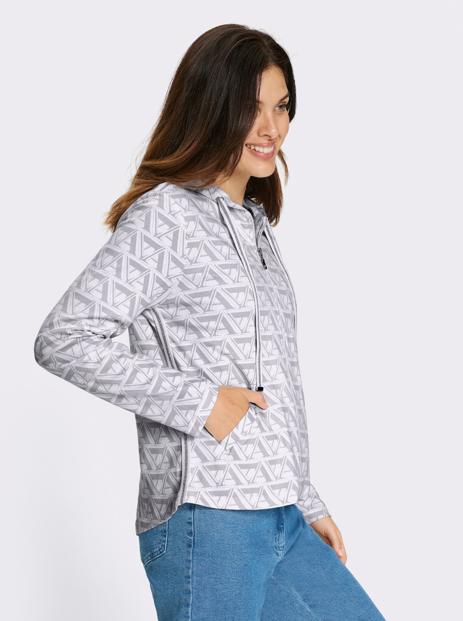 Mikina, strieborné galónové pruhy - Bielo-svetlosivá potlač