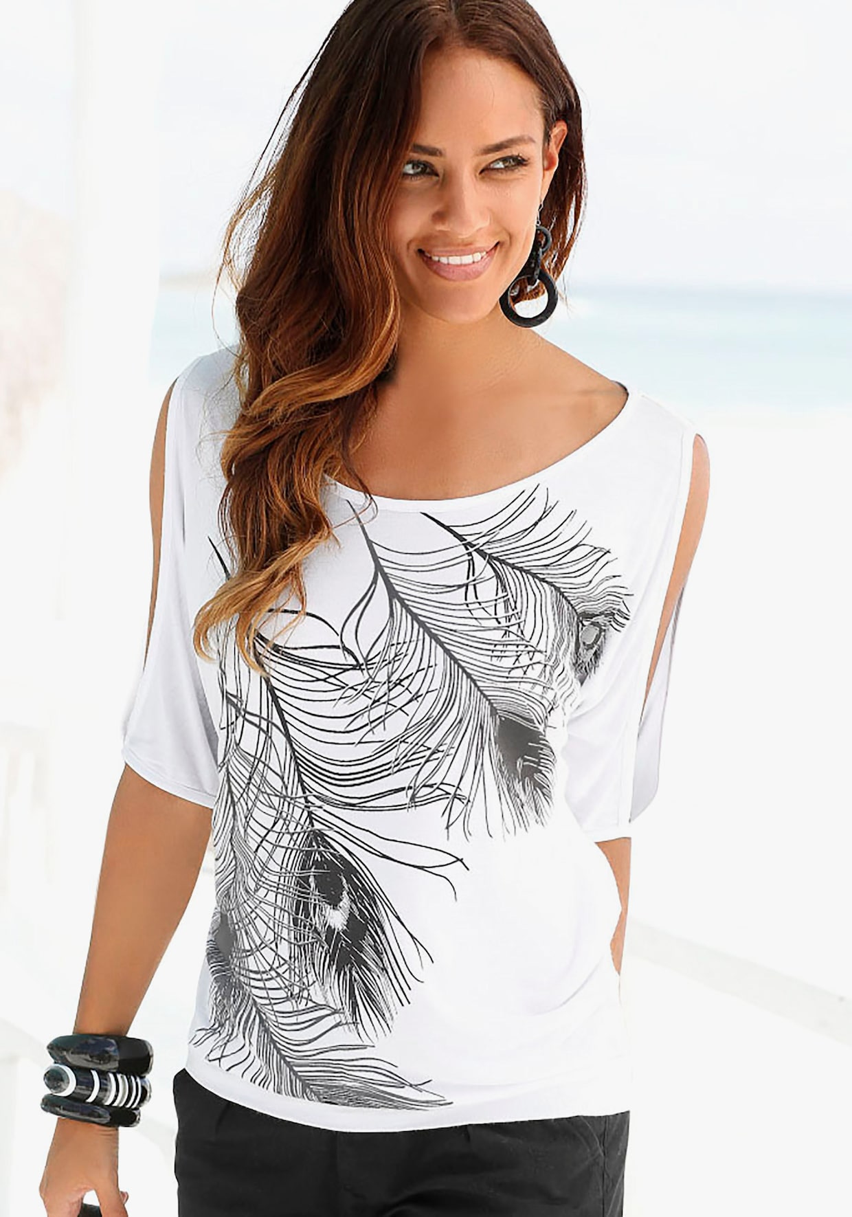 LASCANA Strandshirt - weiß-bedruckt