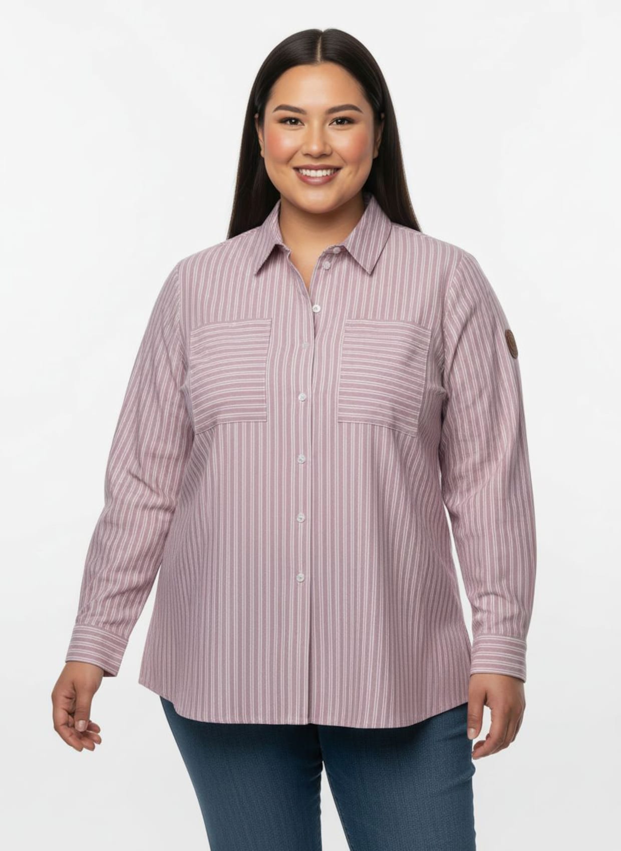 Gestreifte Bluse mit aufgesetzten Brusttaschen - mauve-weiß-gestreift