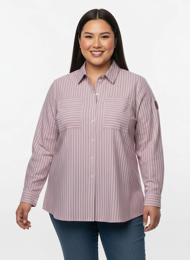 Gestreifte Bluse mit aufgesetzten Brusttaschen - mauve-weiß-gestreift