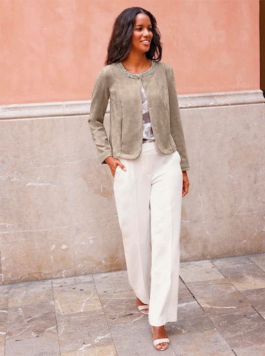 Lederimitat-Blazer mit Glitzersteinchen am Ausschnitt - sesam