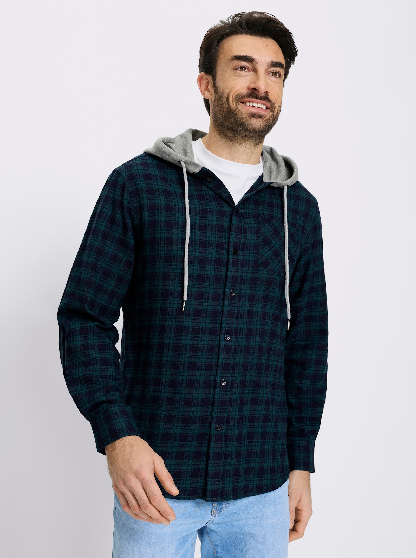 Catamaran Kapuzenhemd mit garngefärbtem Karo-Dessin - marine-petrol-kariert