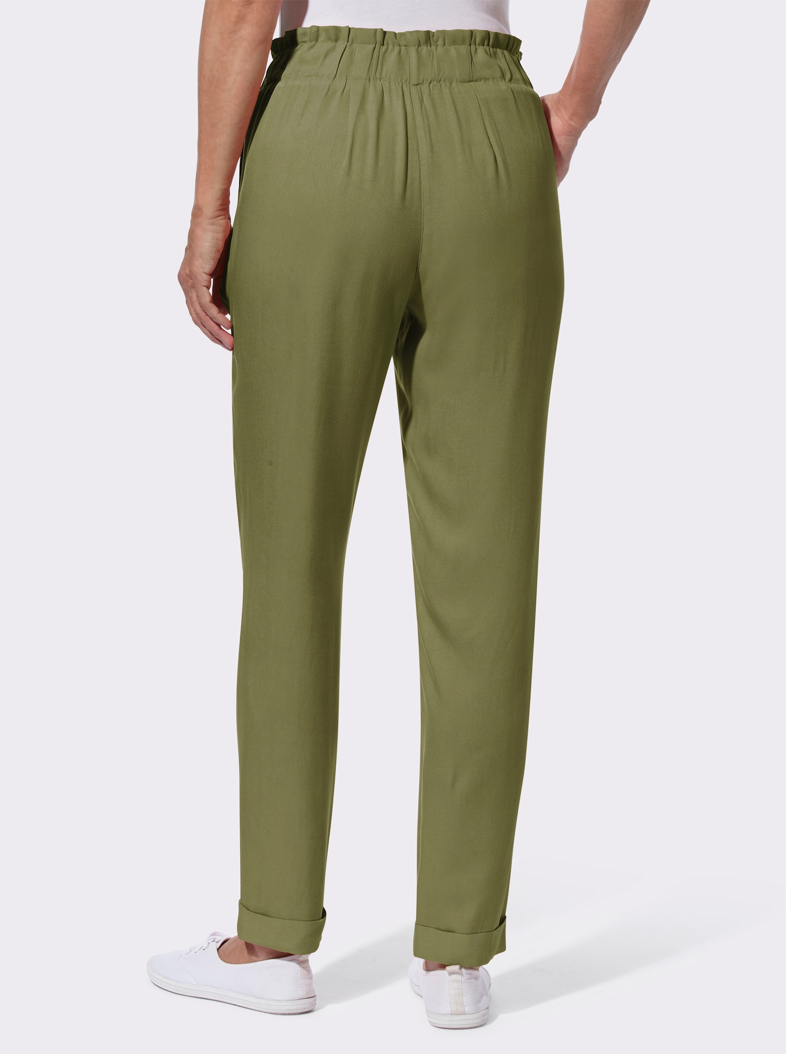 Comfortbroek met vaste pijpomslag - olijf