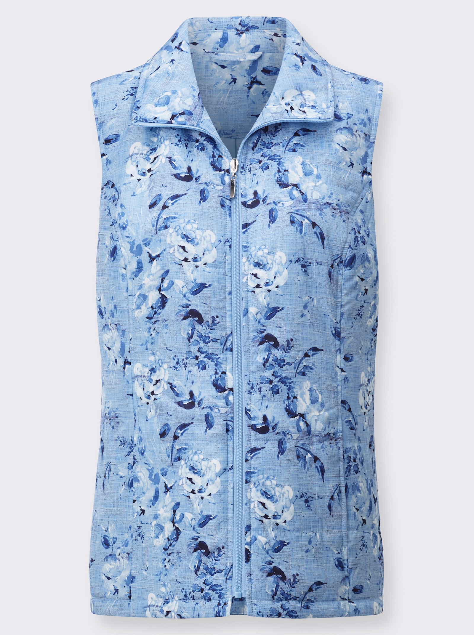 Steppweste mit Blumen-Druck - himmelblau-bedruckt