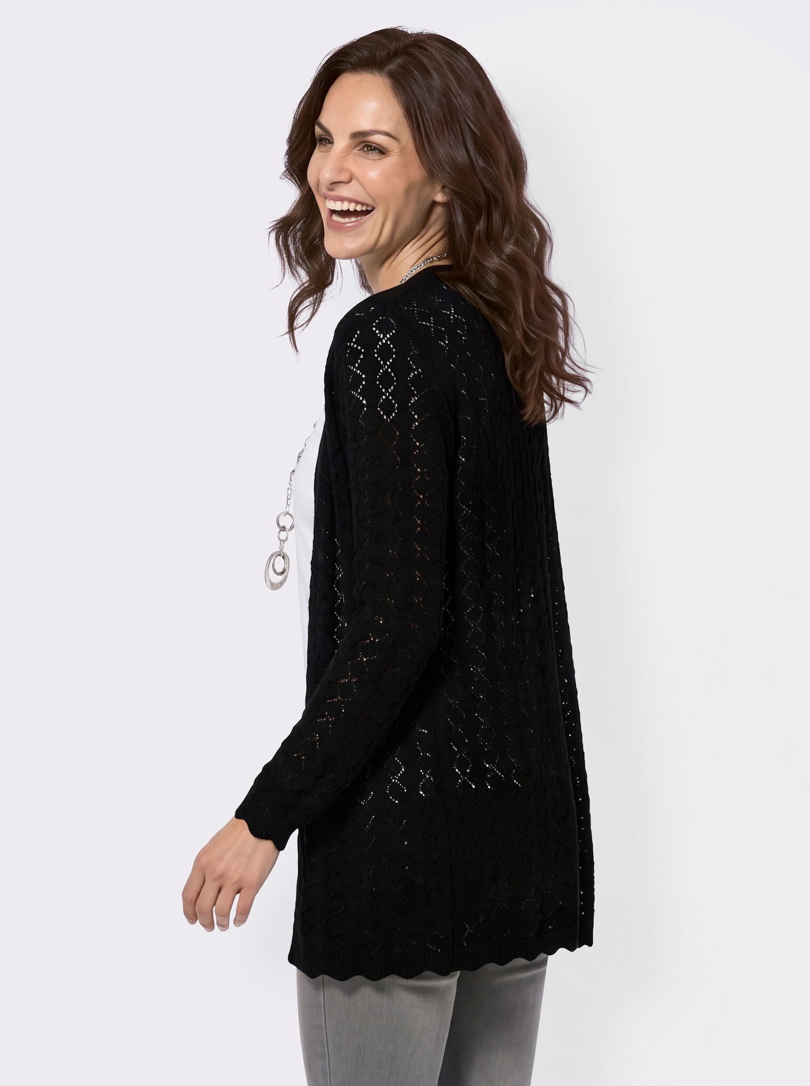 Longstrickjacke mit glattem Rückenteil - schwarz