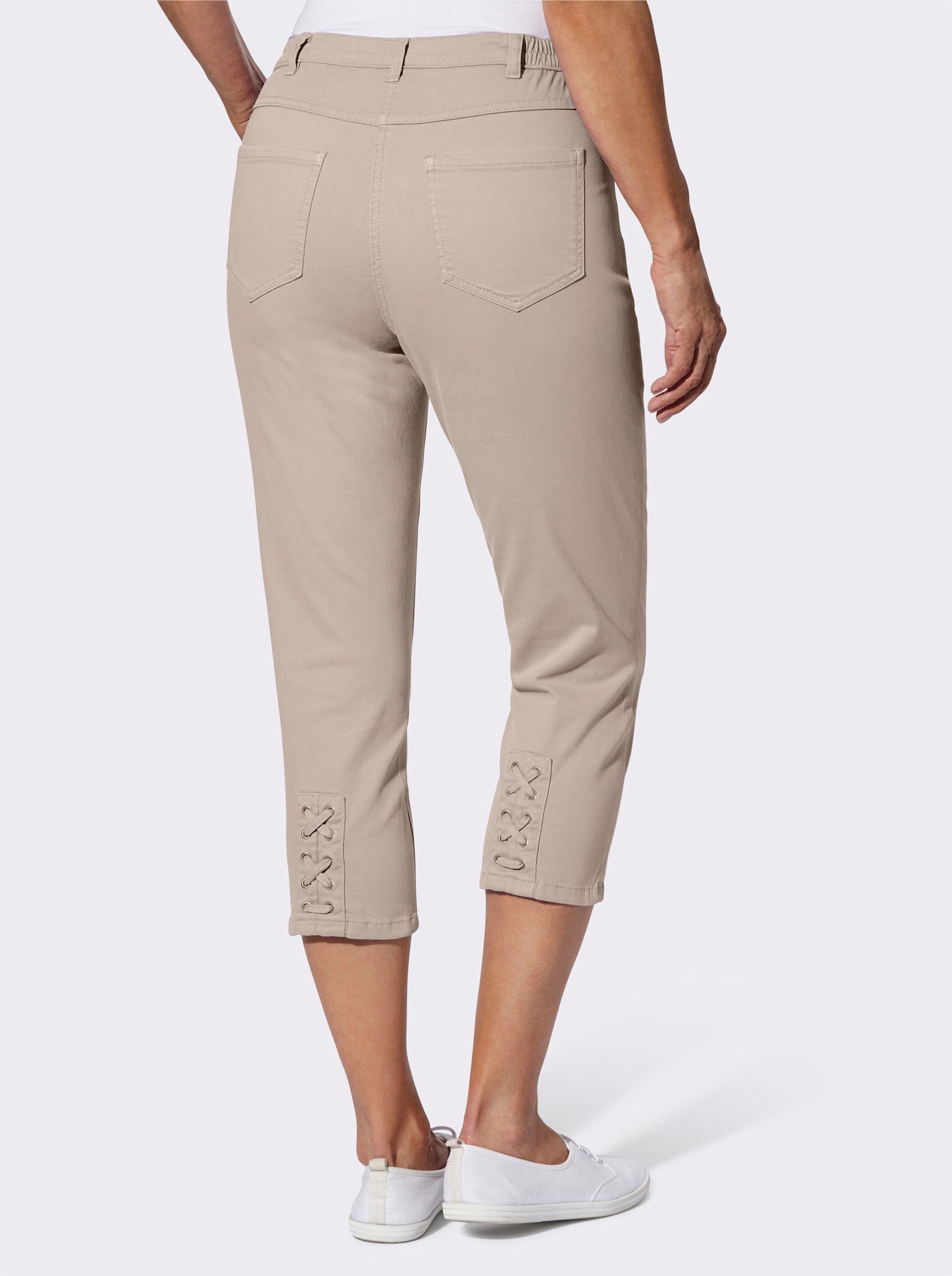 3/4-Jeans mit Zier-Schnürungen - sesam