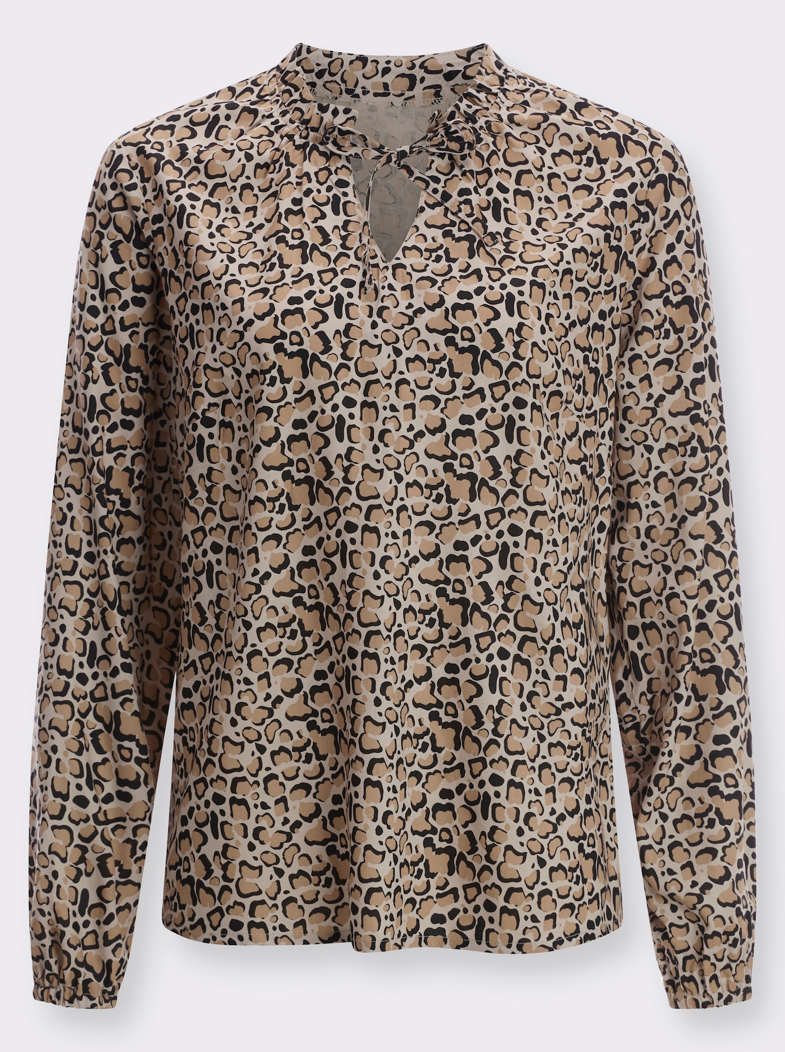 Comfortabele blouse met 3/4-mouwen - beige/zwart geprint