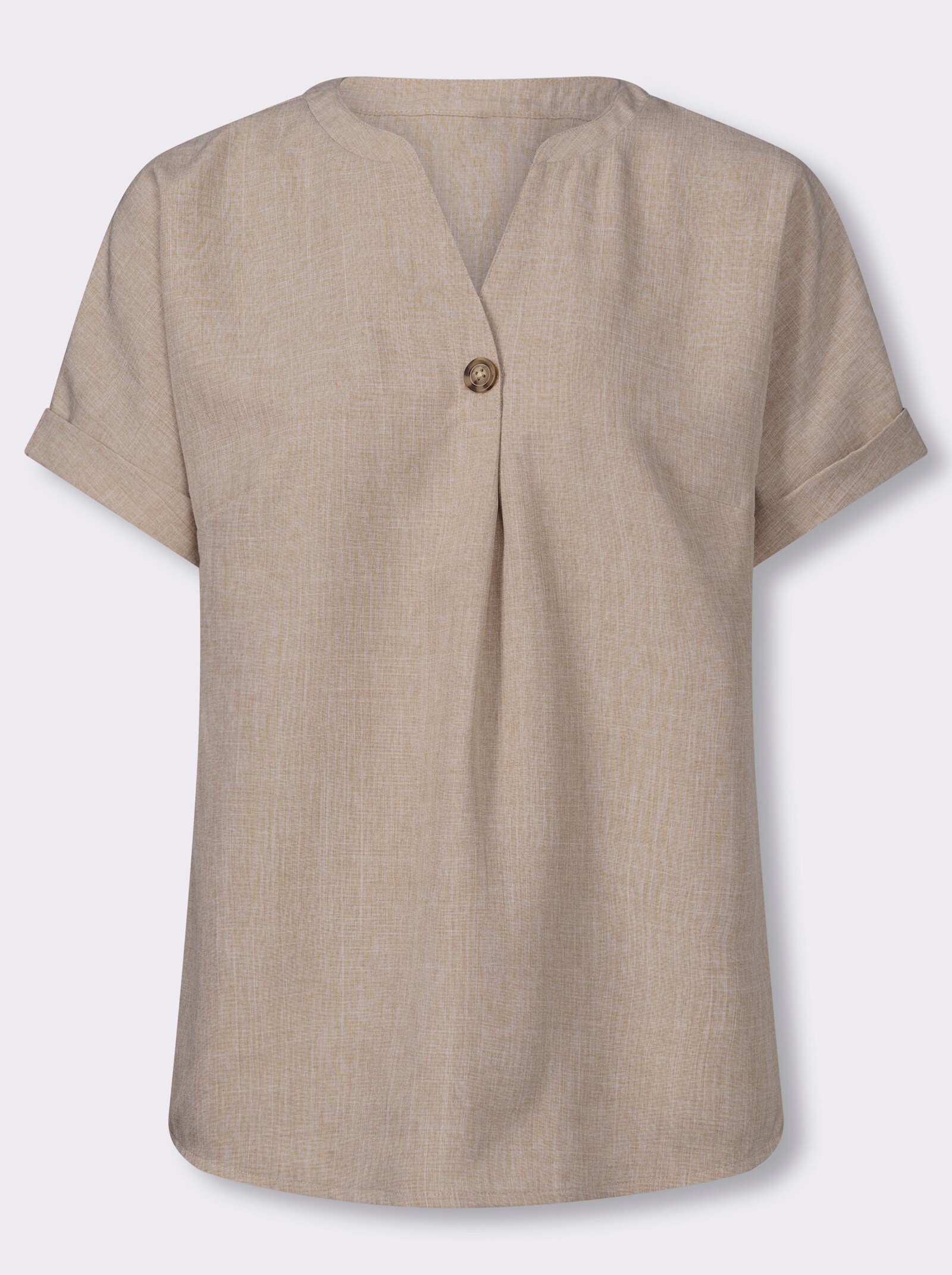 Schlupfbluse mit Knöpfen in Holz-Optik - beige