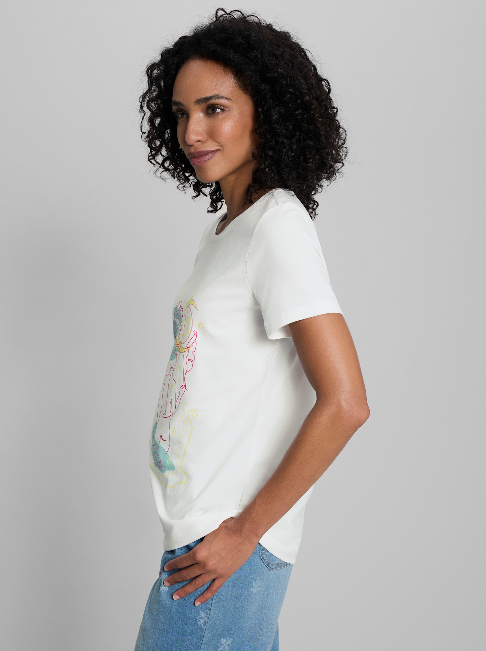 heine Shirt mit Rundhals-Ausschnitt - ecru-mint-bedruckt