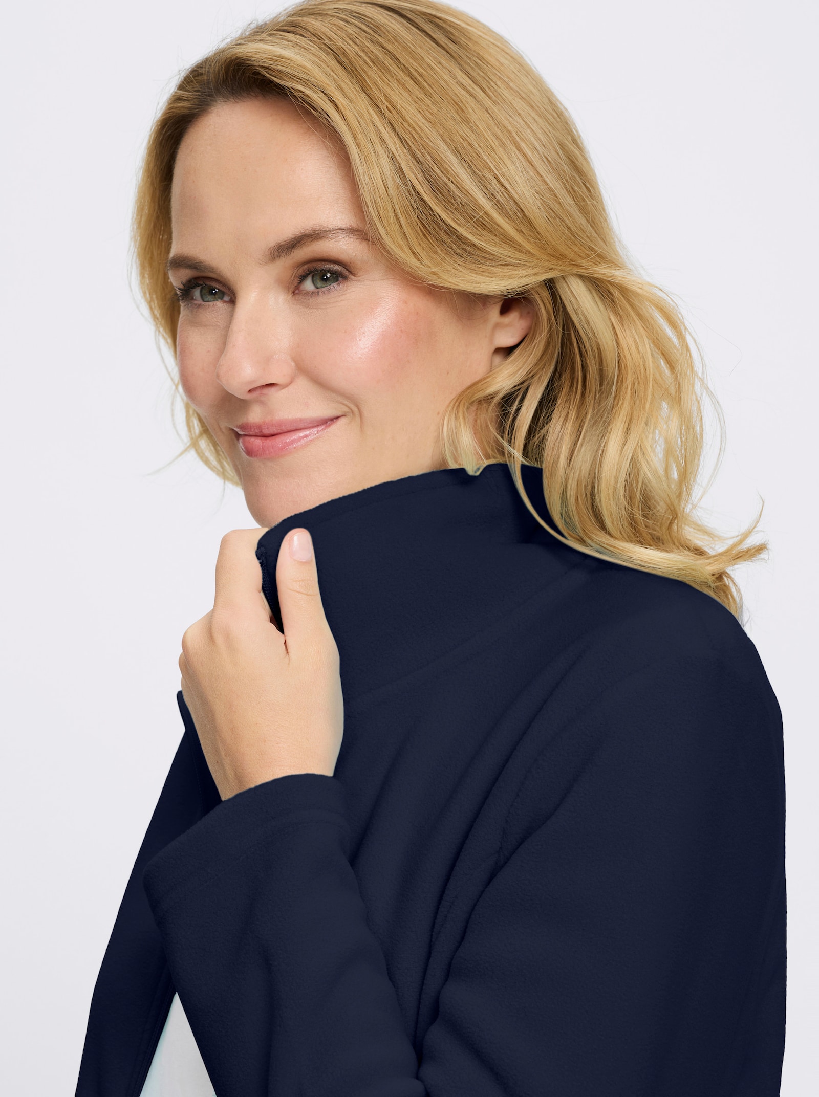 Fleecejacke mit Blütenstickerei - marine