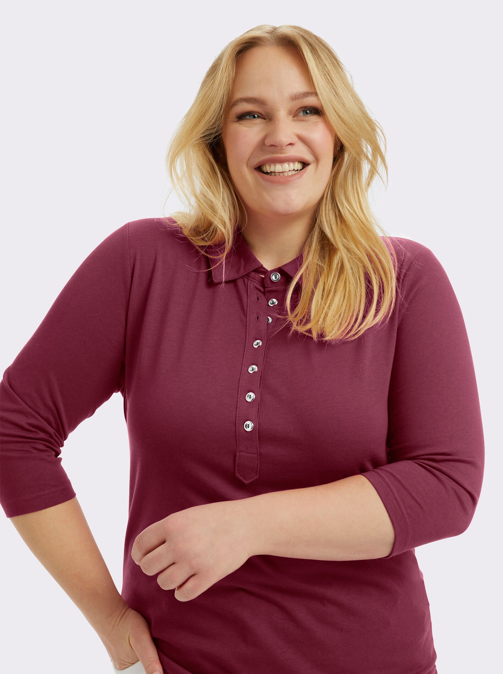 Poloshirt mit langer Knopfleiste - bordeaux