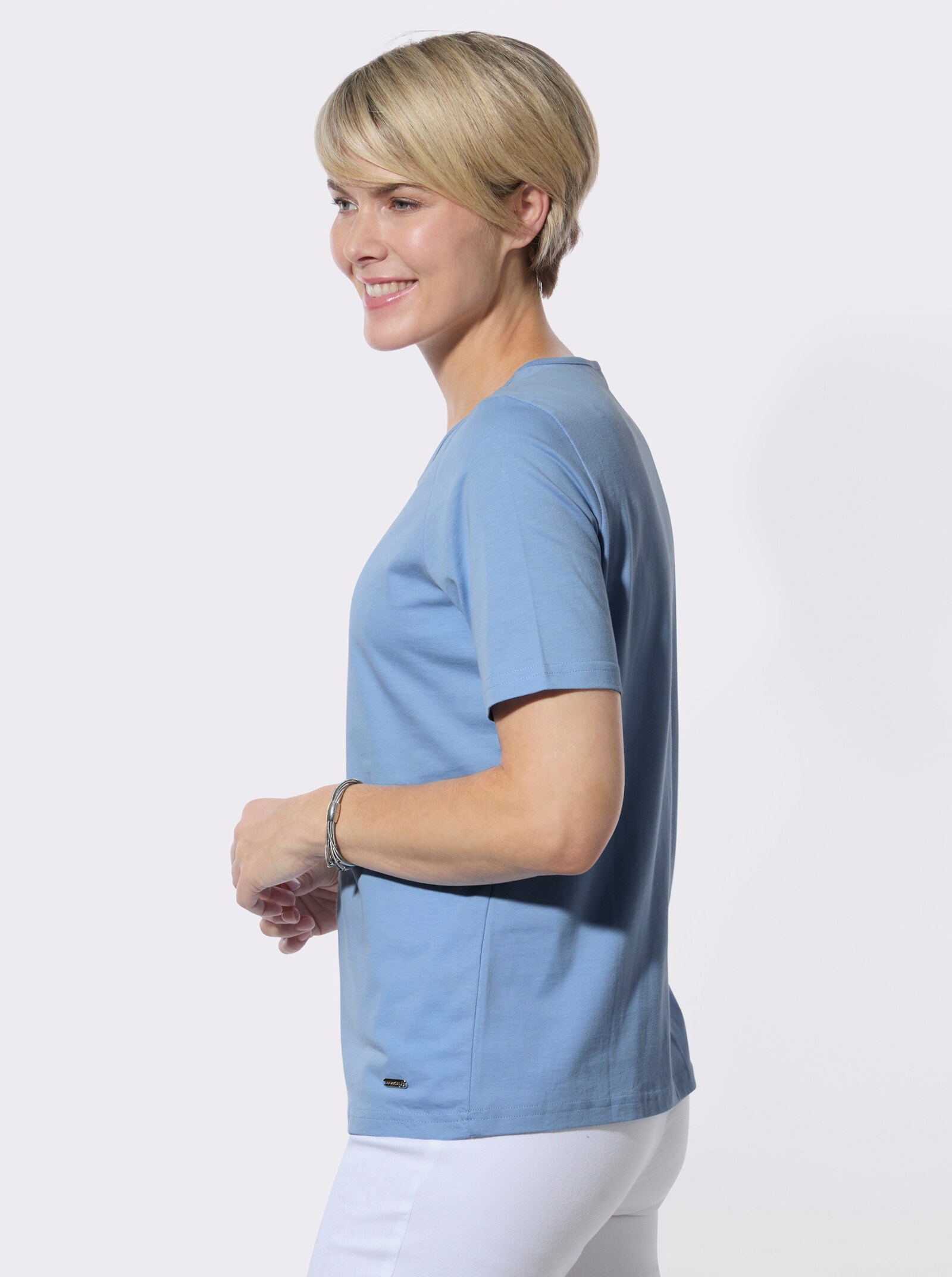 Rundhalsshirt mit Frontdruck - himmelblau