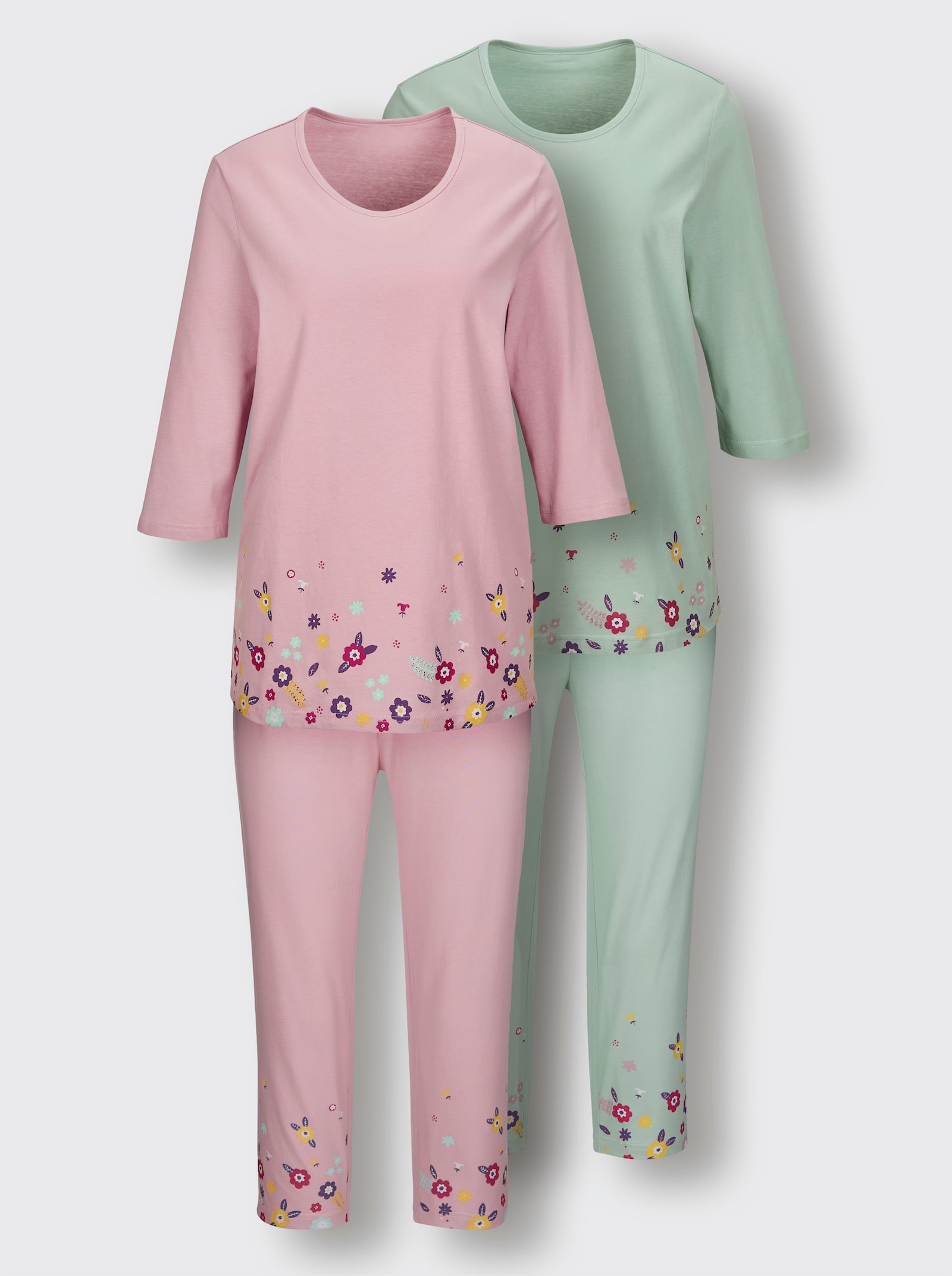 wäschepur Schlafanzüge - kalkmint-bedruckt + rosé-bedruckt