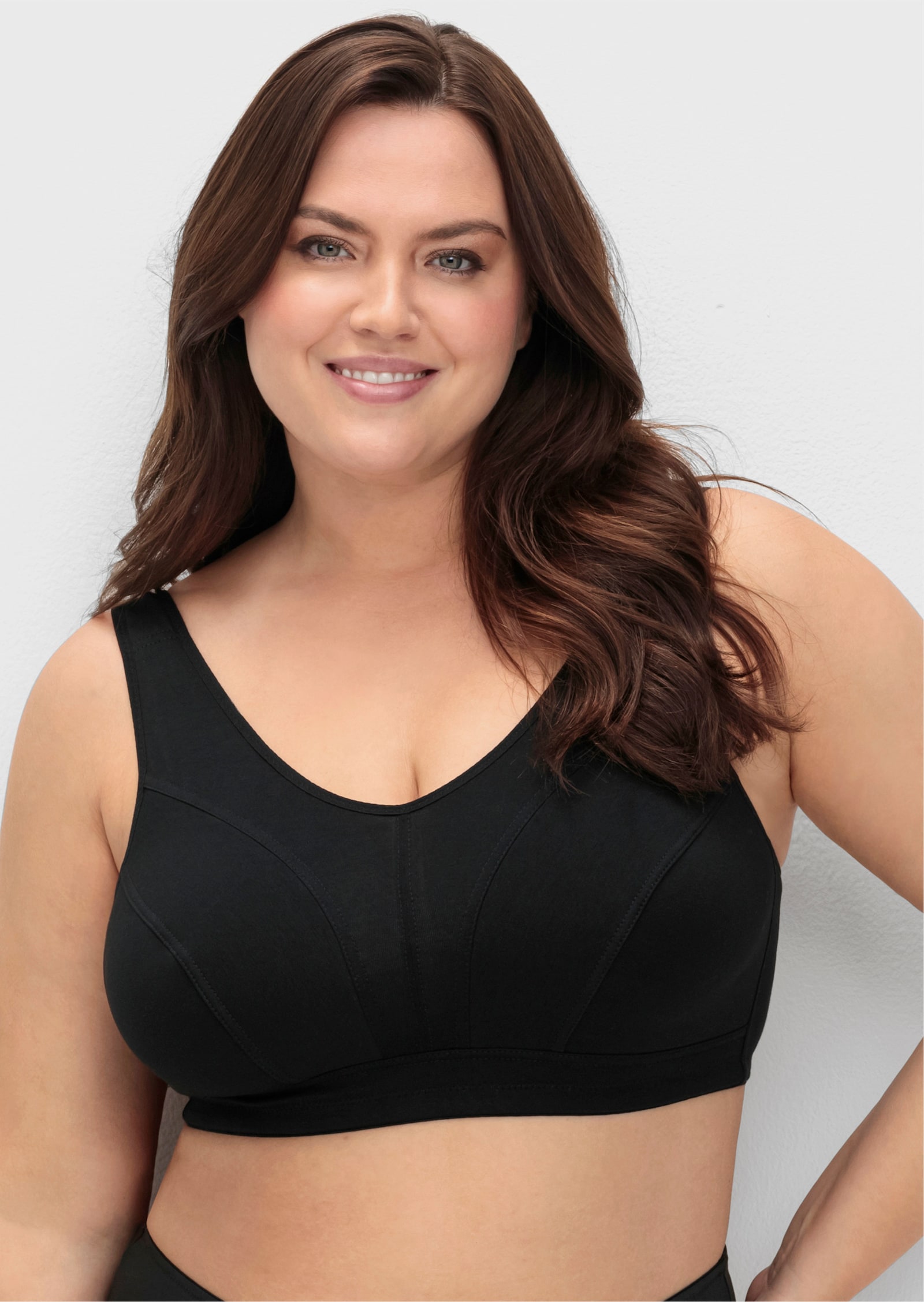 sheego Beha zonder beugel met mesh-inzetten - zwart