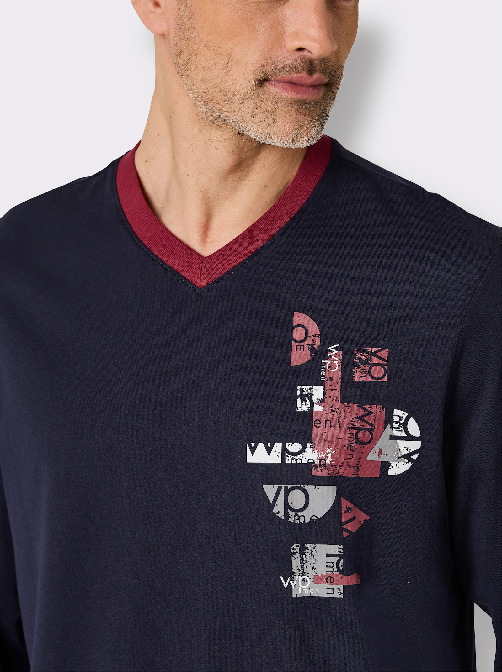 wäschepur men Nachthemden - dunkelrot-bedruckt + marine-bedruckt